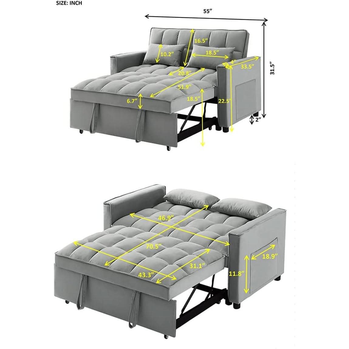 Adjustable Backrest Sleeper Sofa Bed With Pull Out