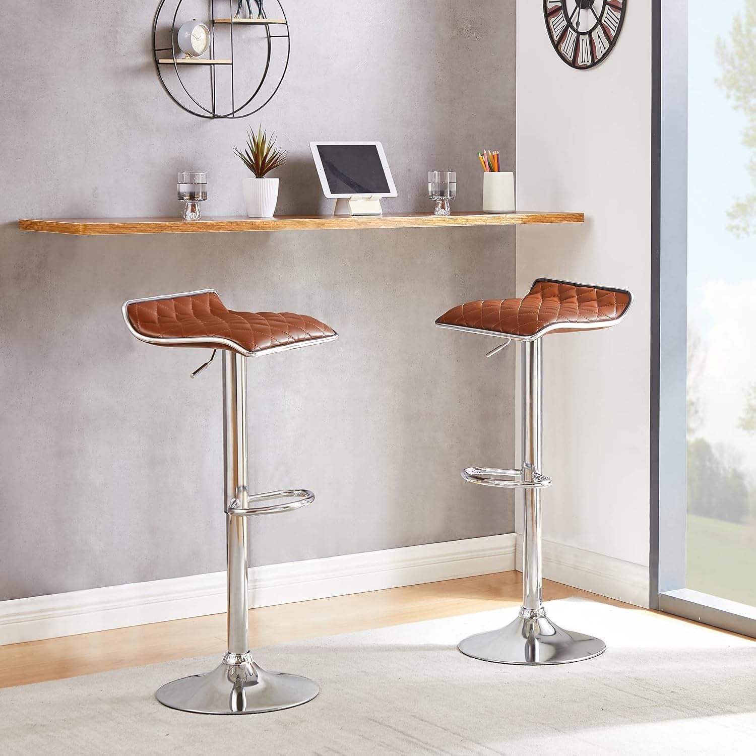 Adjustable Bar Stools Set Of 2 360 Swivel 37 To 45 In