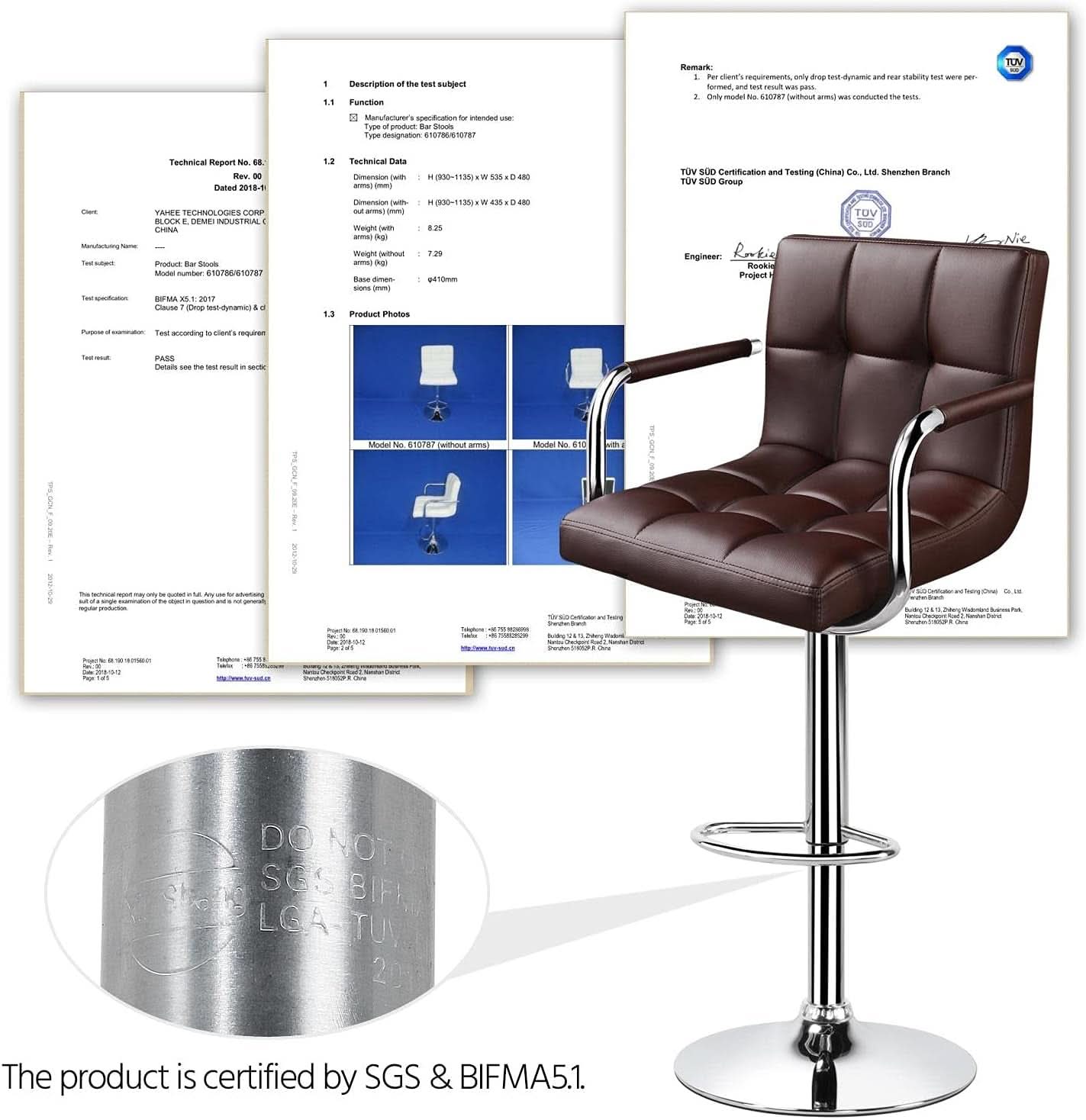 Adjustable Bar Stools Set Of 2 360 Swivel Brown PU Leather