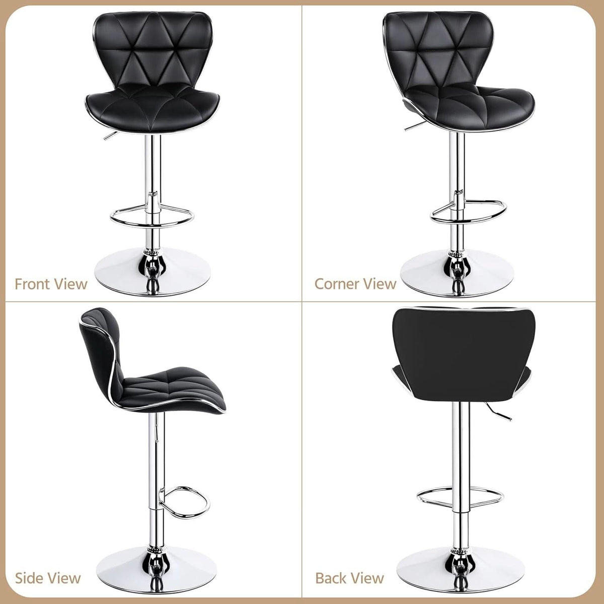 Adjustable Bar Stools Set Of 2 In Black PU Leather