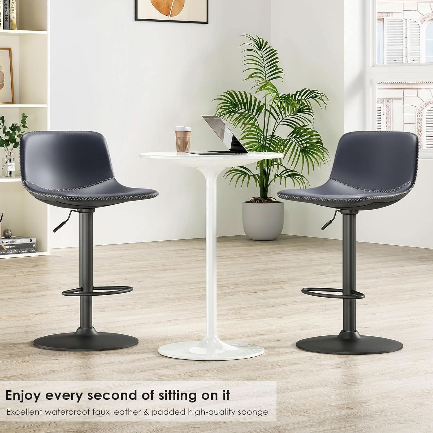 Adjustable Bar Stools Set Of 2 With Swivel Back Support
