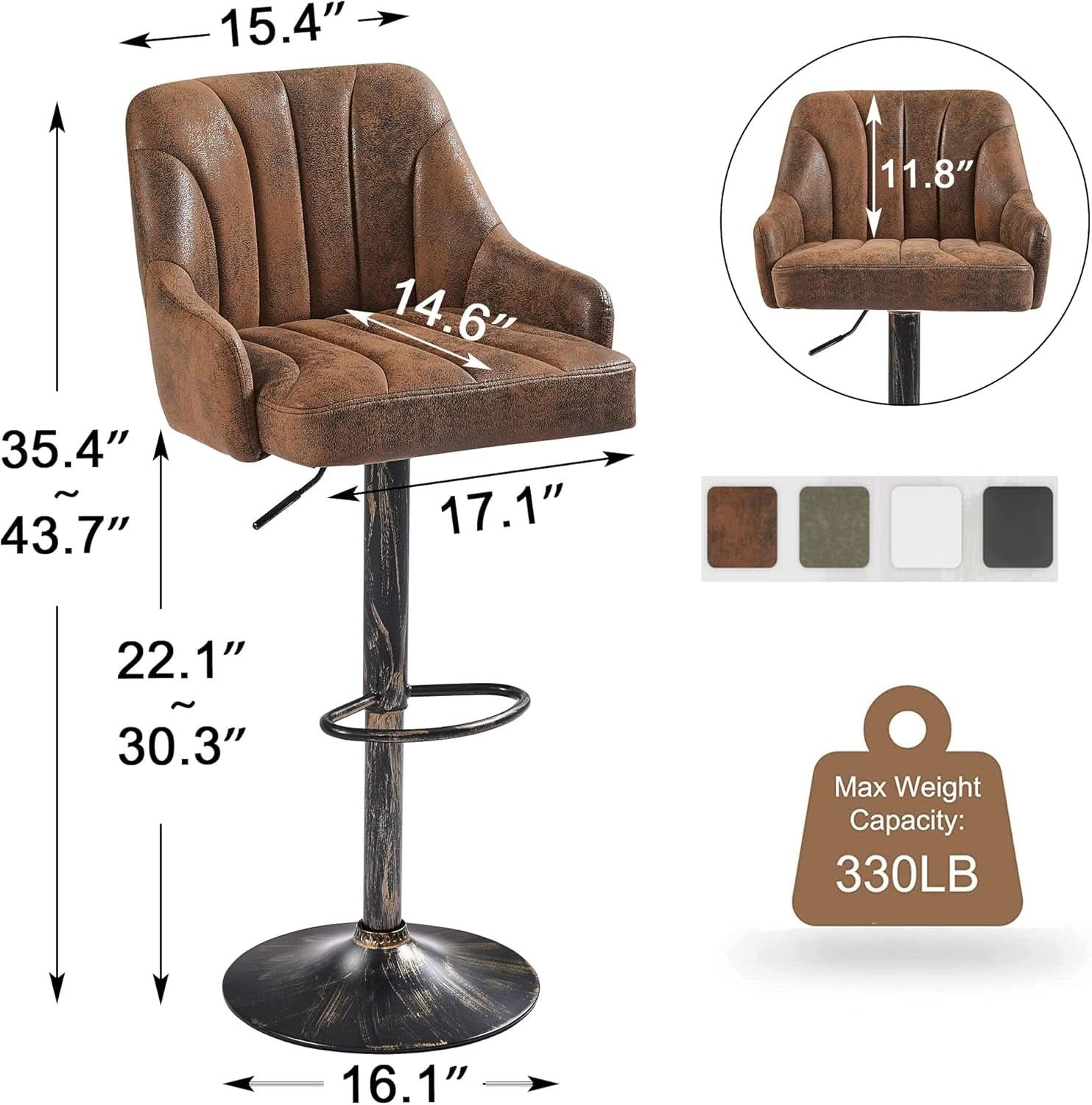 Adjustable Bar Stools Set of Four with Backrest