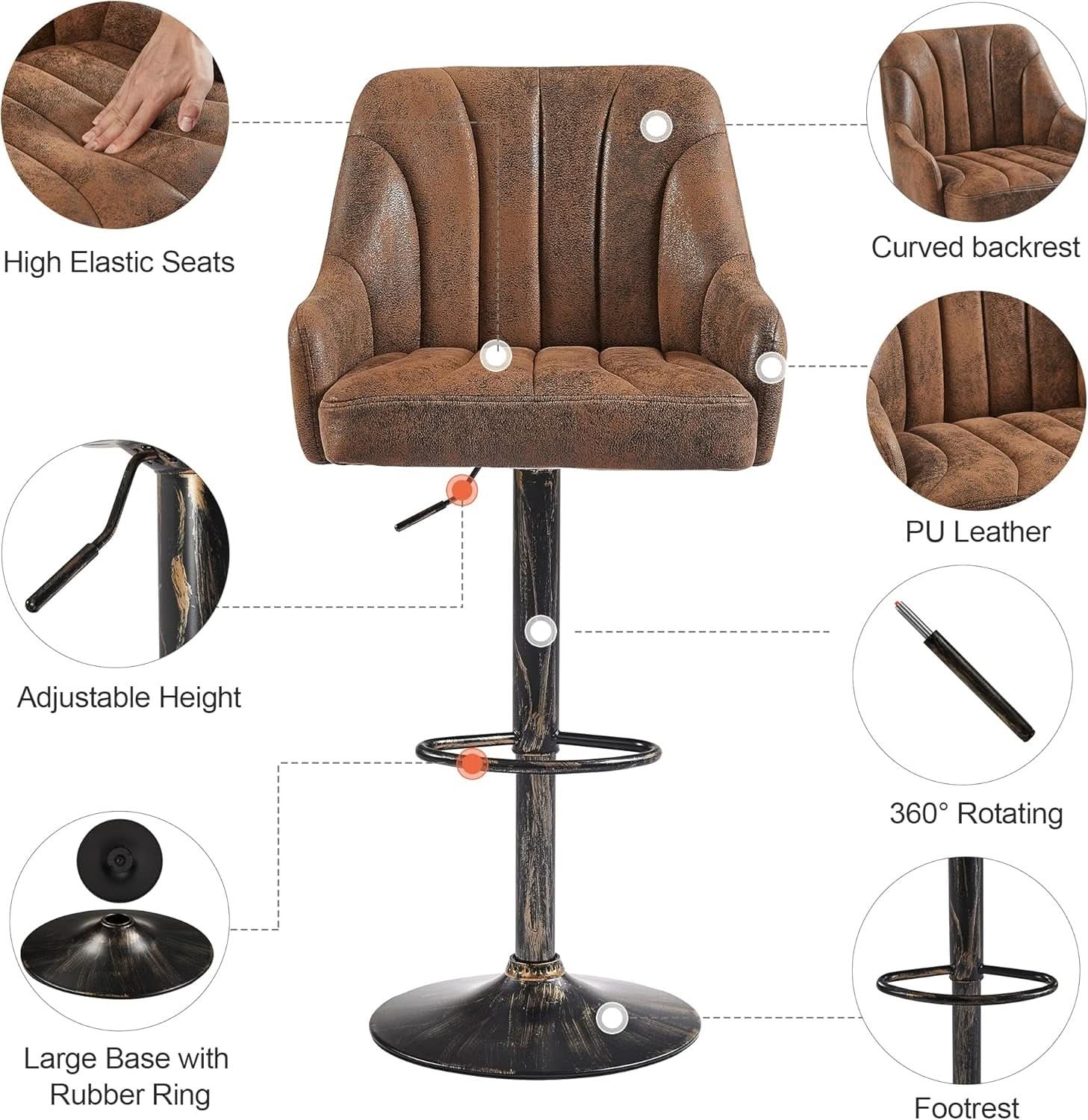 Adjustable Bar Stools Set of Four with Backrest