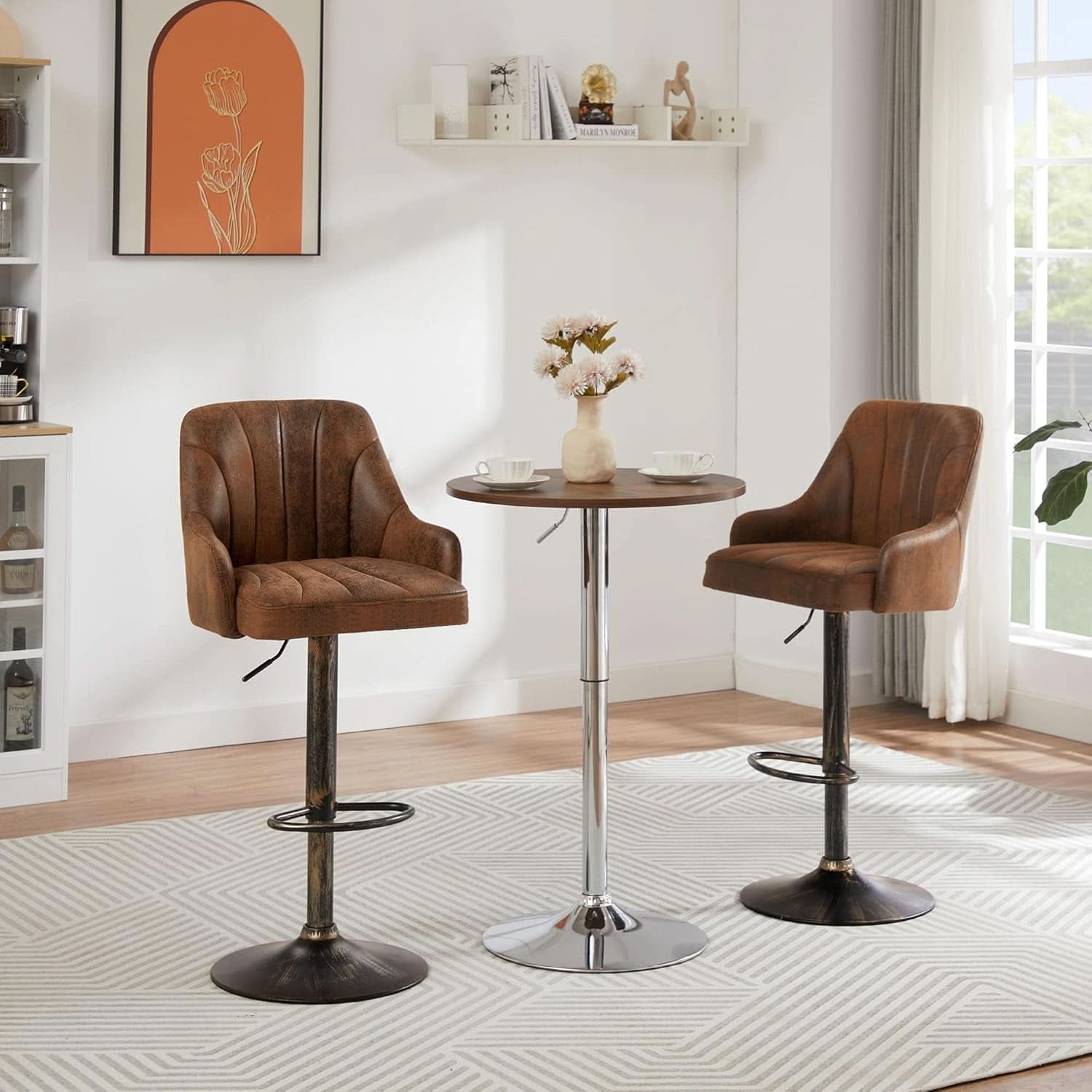 Adjustable Bar Stools Set of Four with Backrest