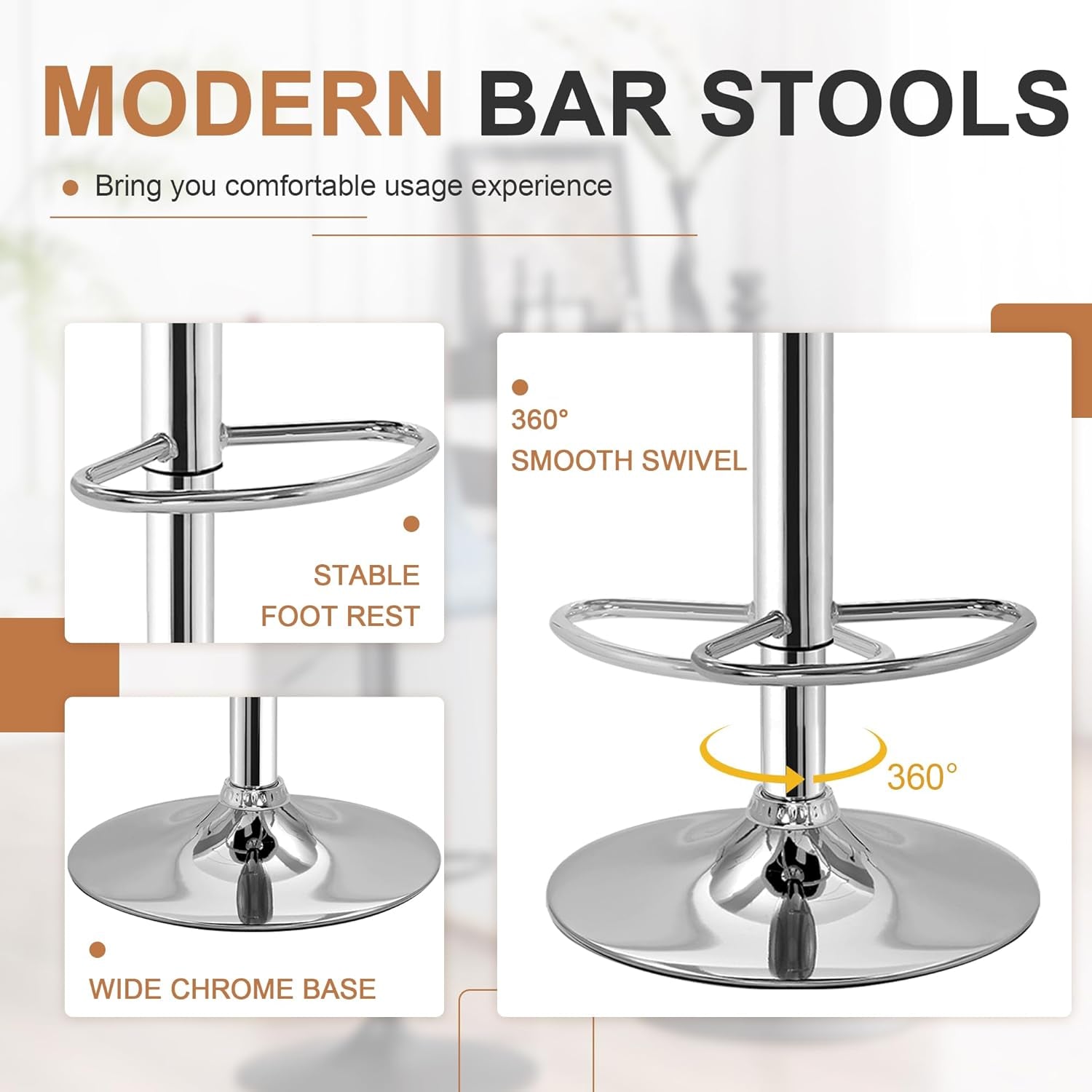 Adjustable Bar Stools With Back Set Of 4 Brown Faux Leather