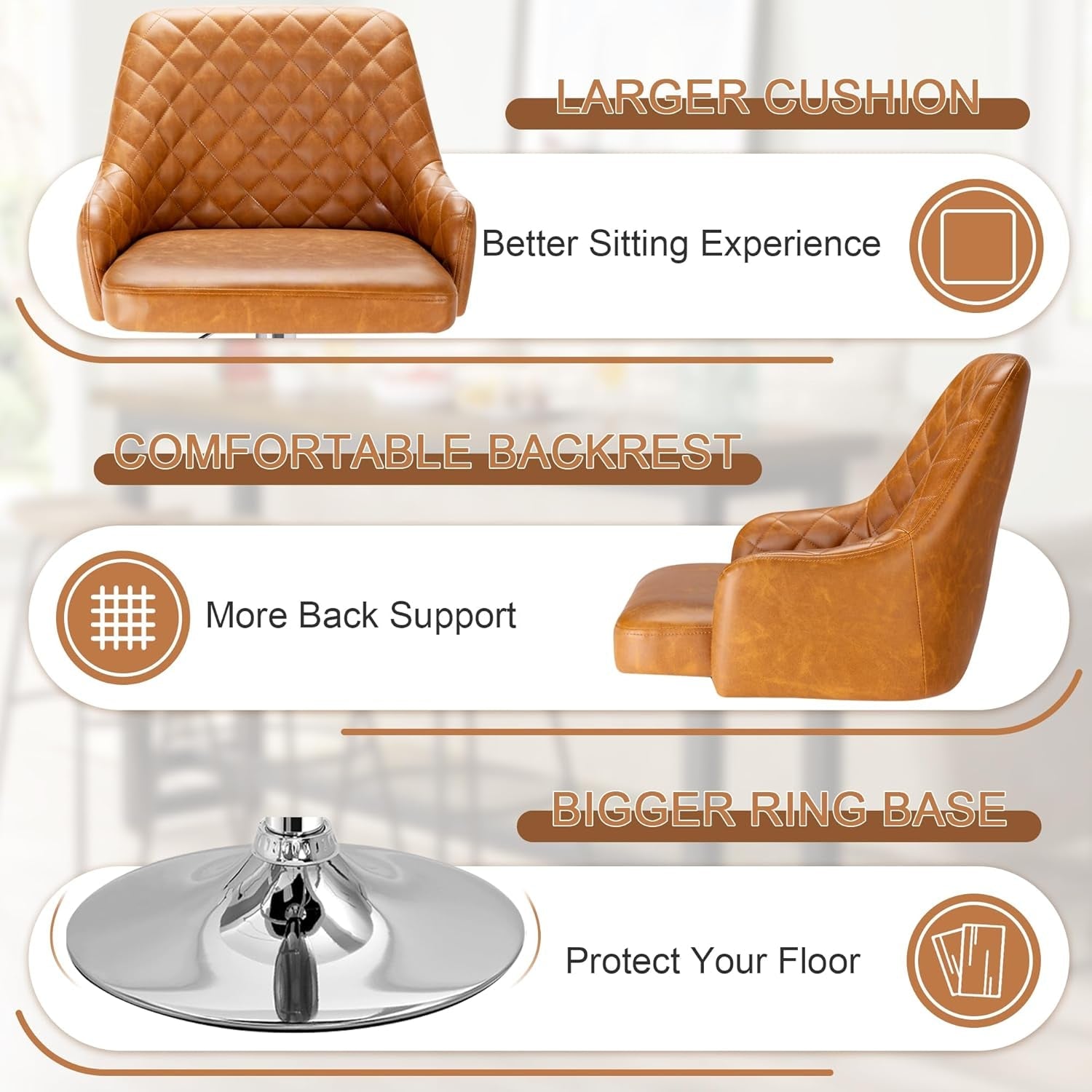 Adjustable Bar Stools With Back Set Of 4 Brown Faux Leather