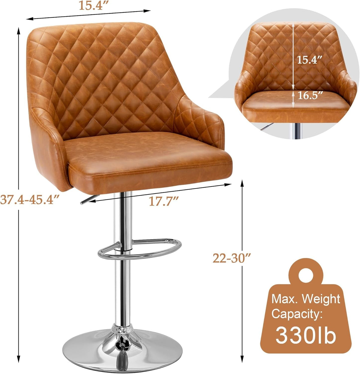 Adjustable Bar Stools With Back Set Of 4 Brown Faux Leather
