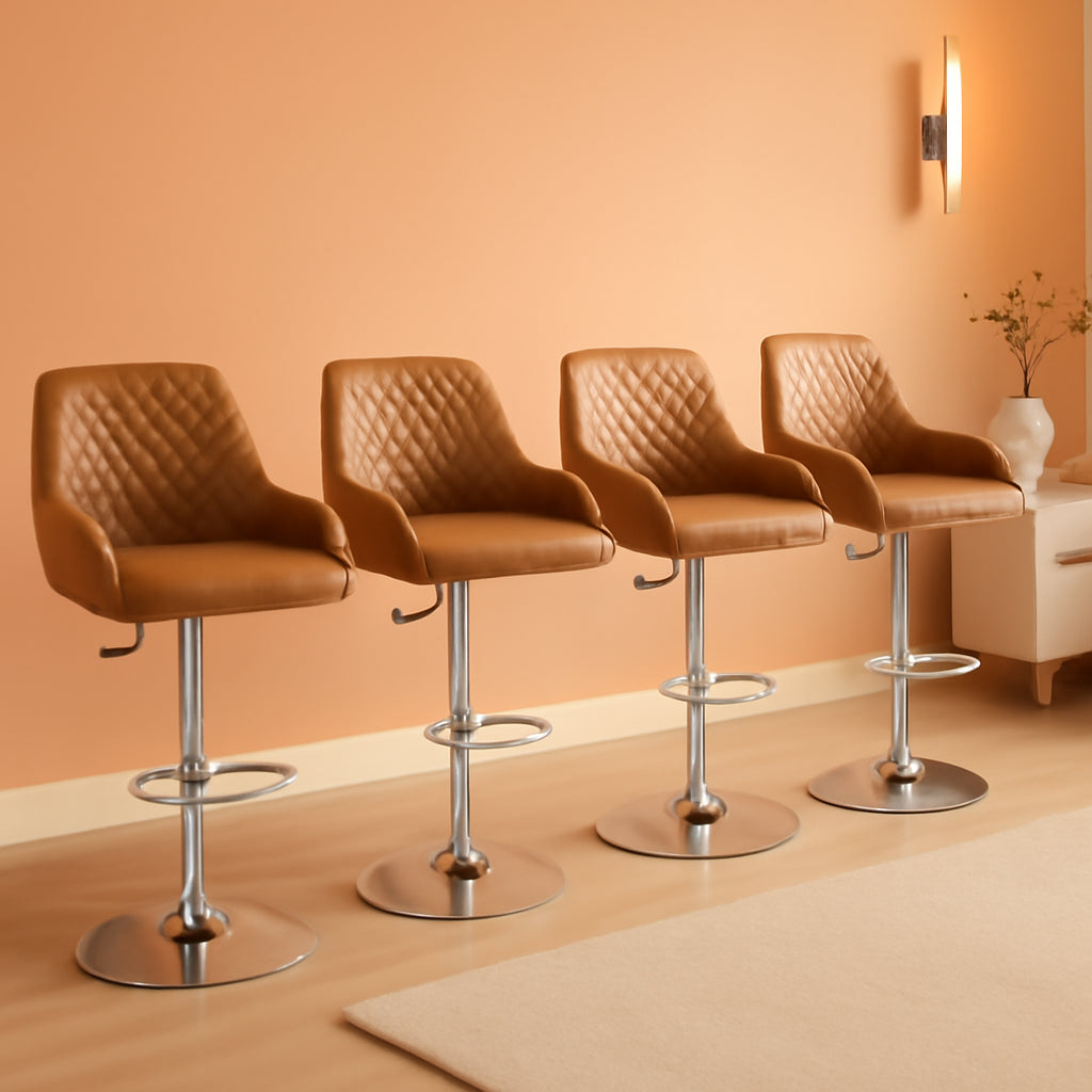 Adjustable Bar Stools With Back Set Of 4 Brown Faux Leather