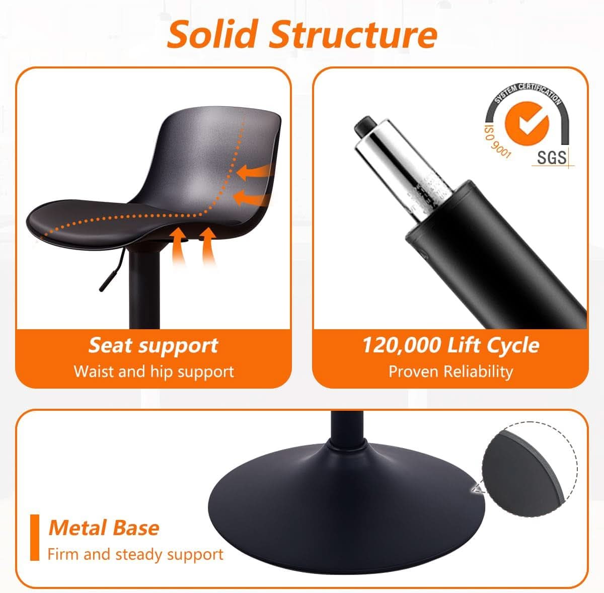 Adjustable Black Bar Stools Set of Two Modern