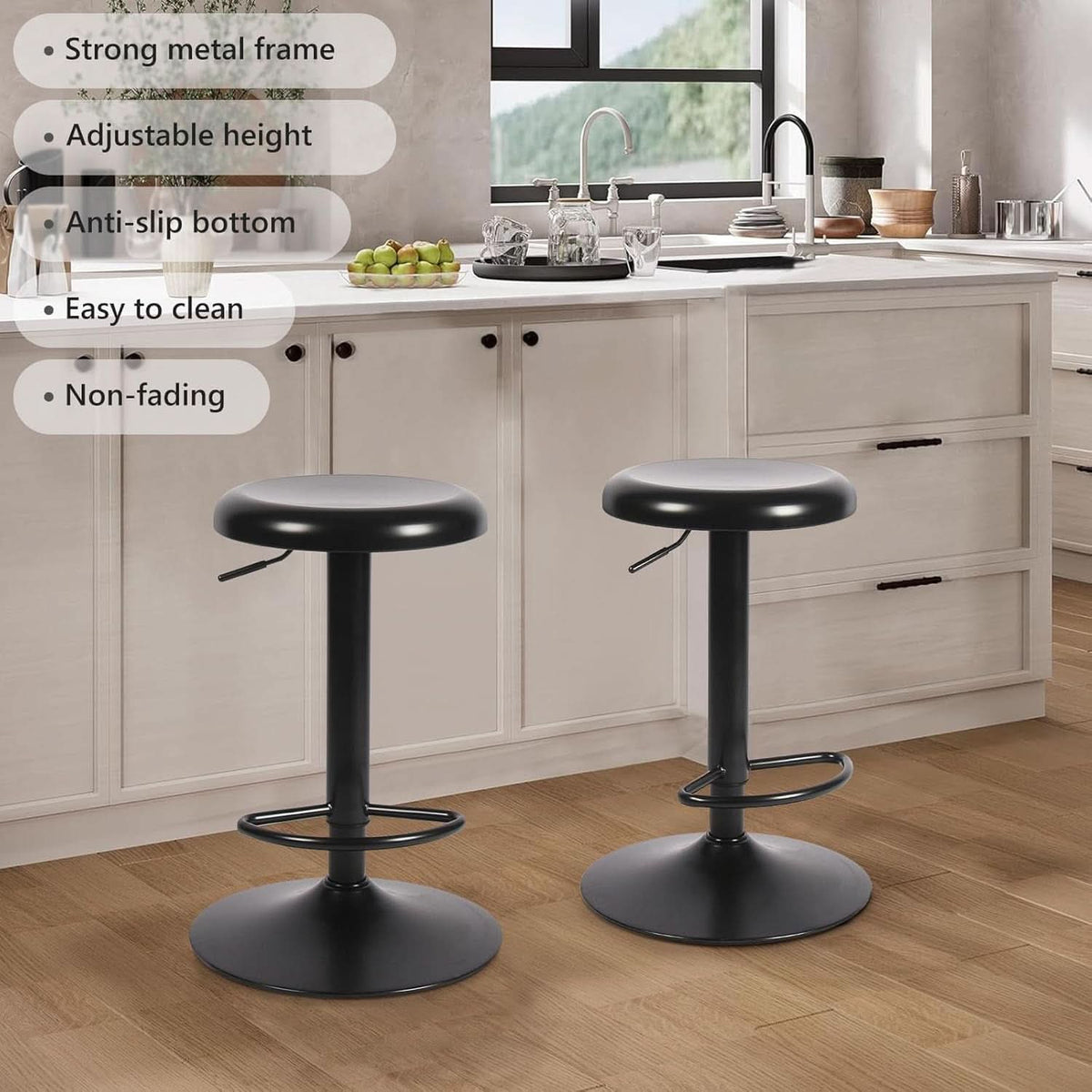 Adjustable Black Counter Height Swivel Bar Stools Set Of 2
