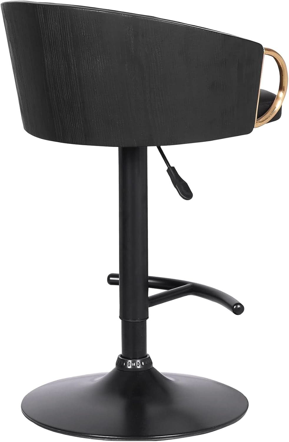 Adjustable Black Faux Leather Swivel Barstool with Gold Accents