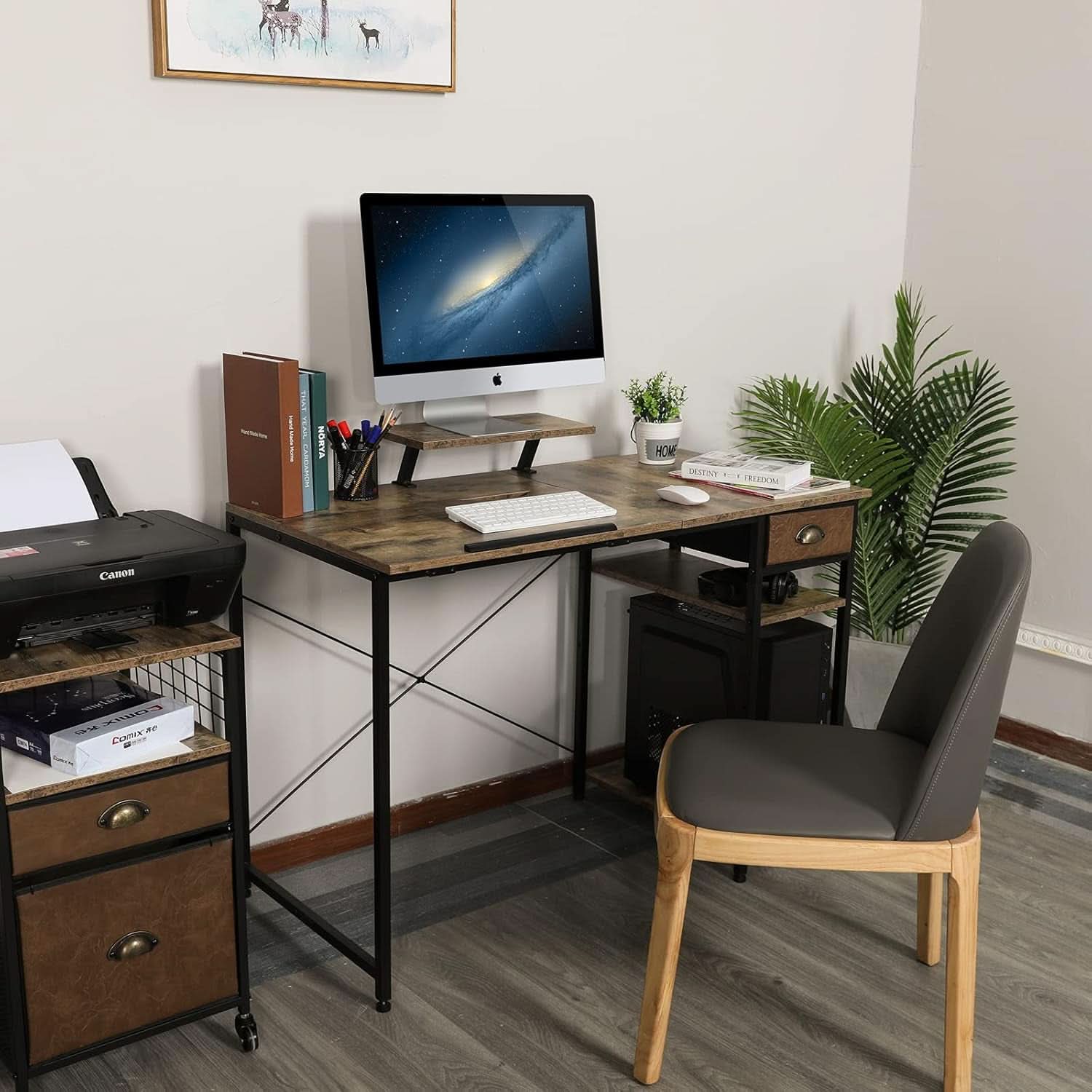 Adjustable Drafting Table with Storage Shelves and Drawer