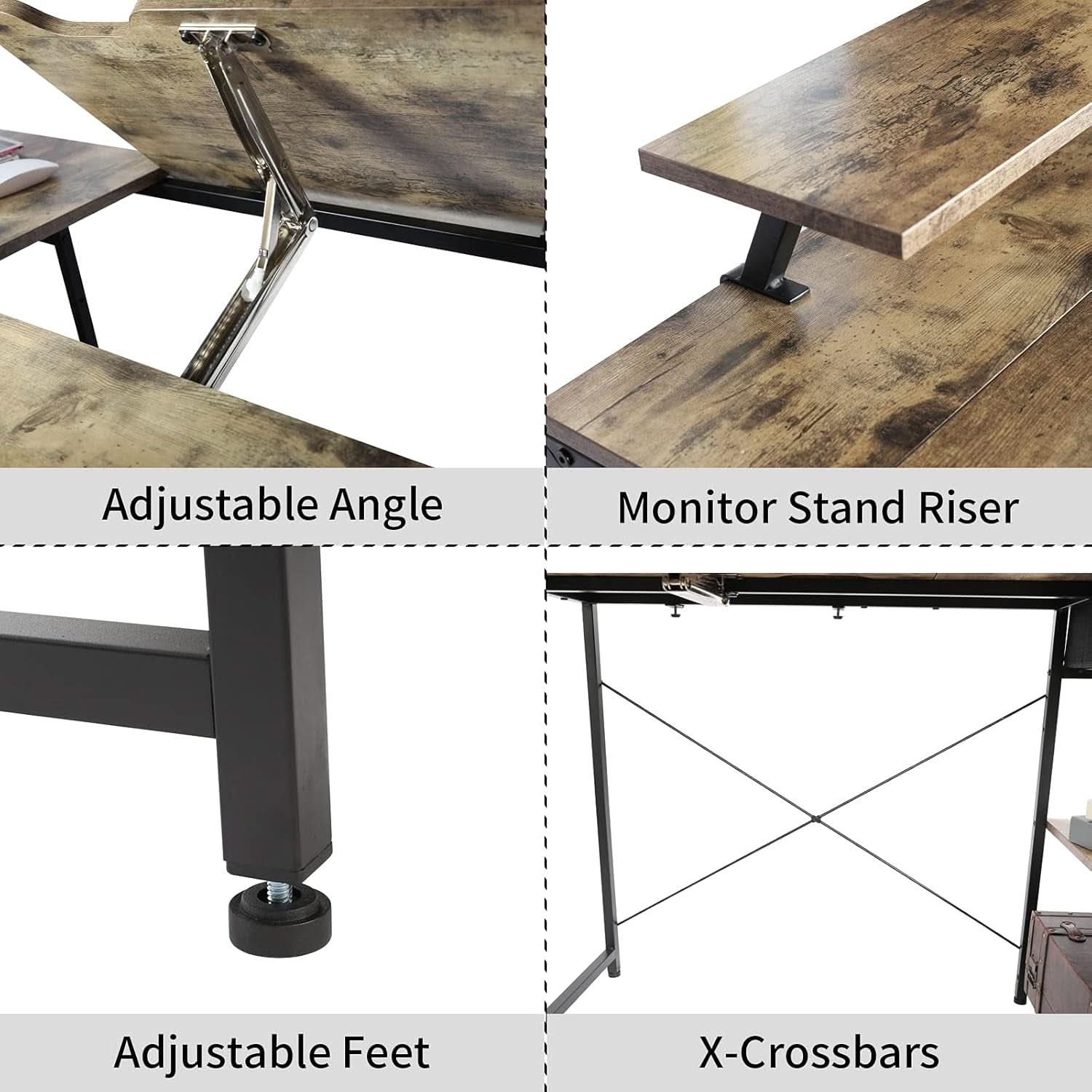 Adjustable Drafting Table with Storage Shelves and Drawer