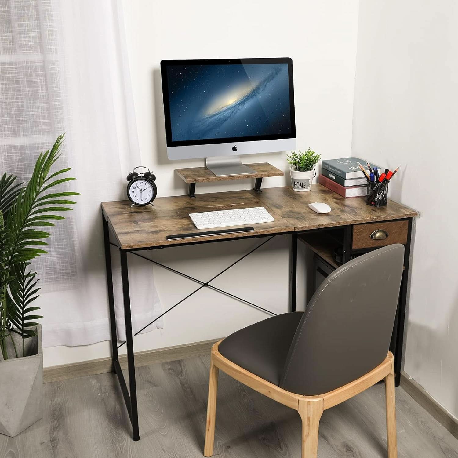 Adjustable Drafting Table with Storage Shelves and Drawer
