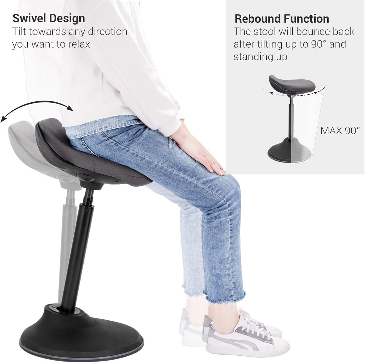 Adjustable Ergonomic Standing Desk Chair 23.6 To 33.3 Inches Slate Gray Fabric
