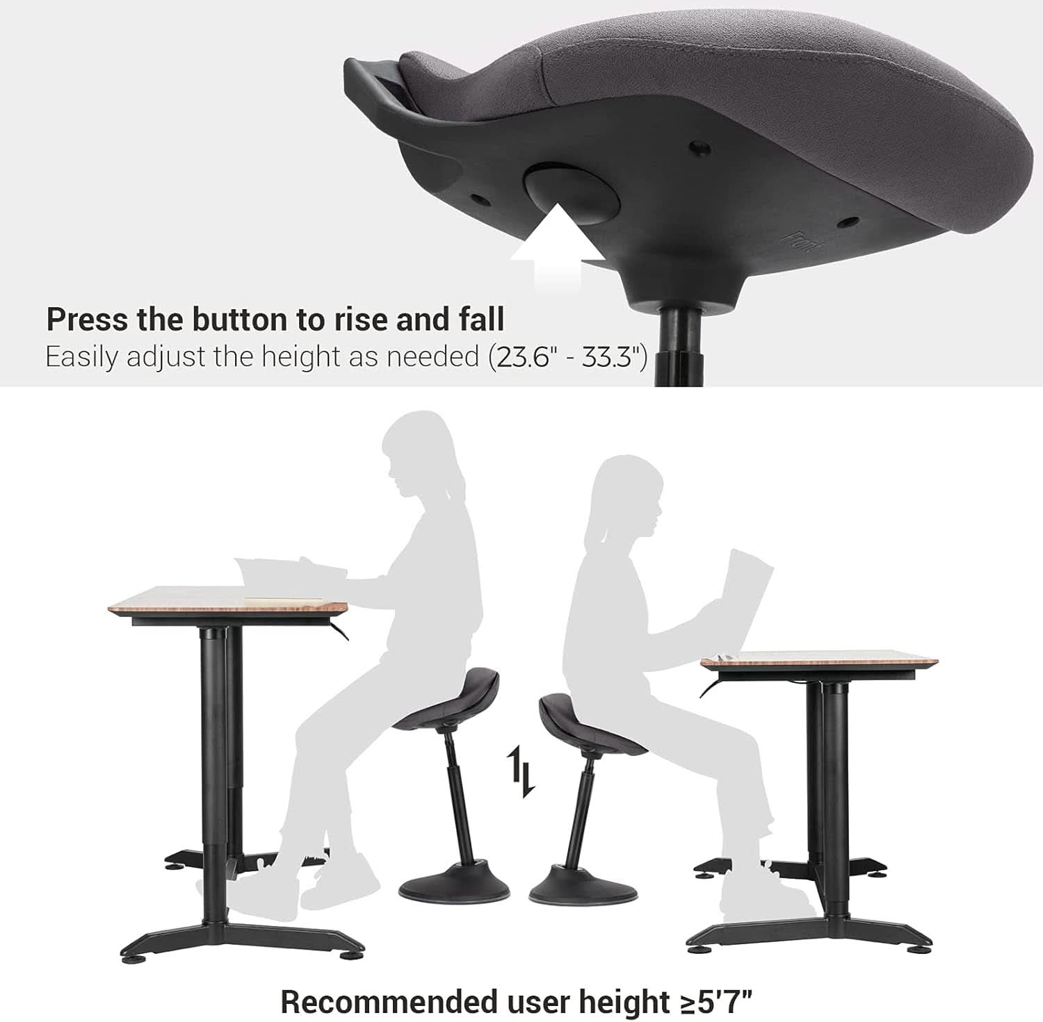 Adjustable Ergonomic Standing Desk Chair 23.6 To 33.3 Inches Slate Gray Fabric