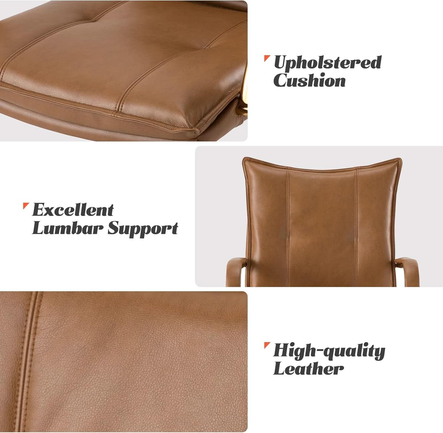 Adjustable Faux Leather Desk Chair With Golden Legs Camel
