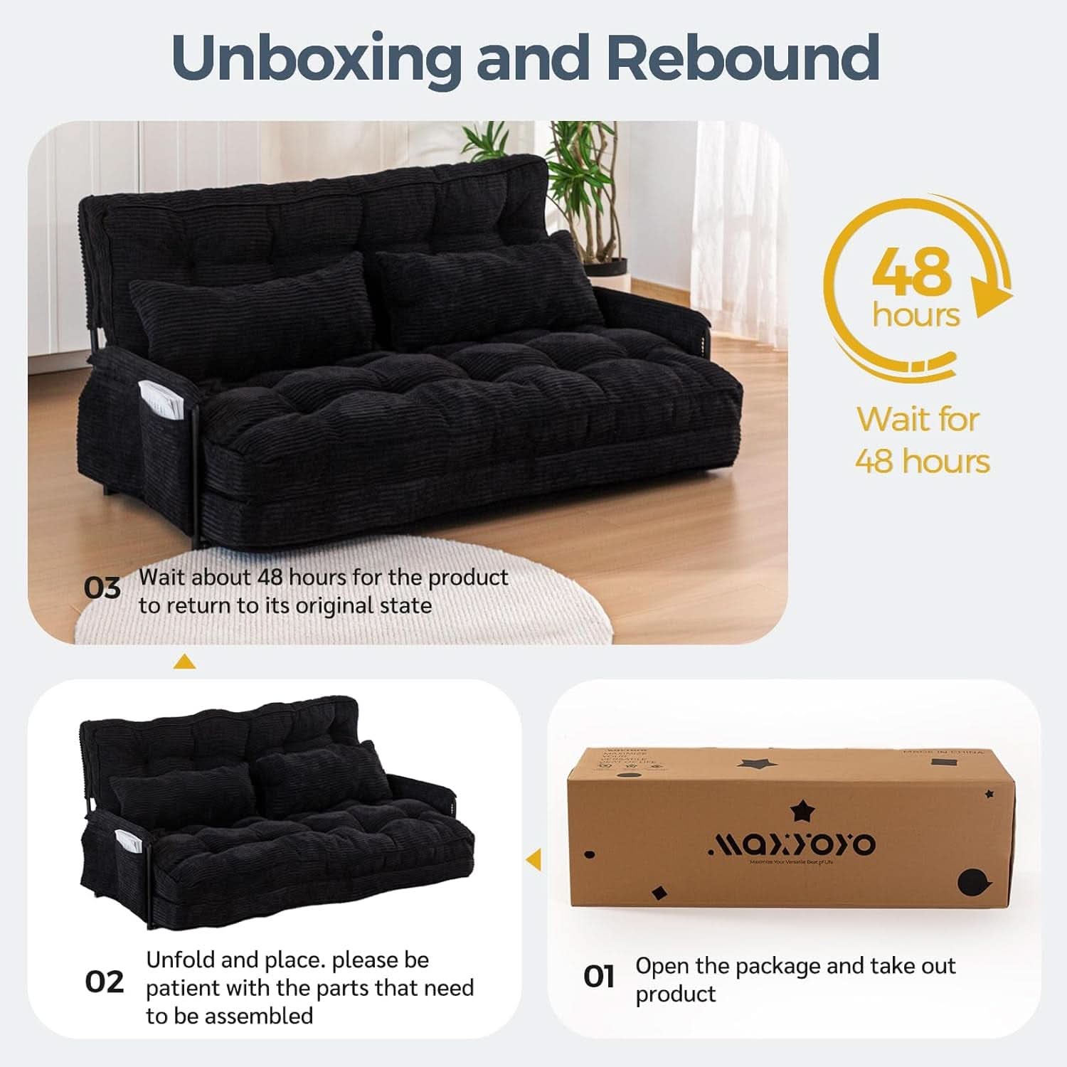 Adjustable Floor Sofa Black Five Position Sleeper Bed