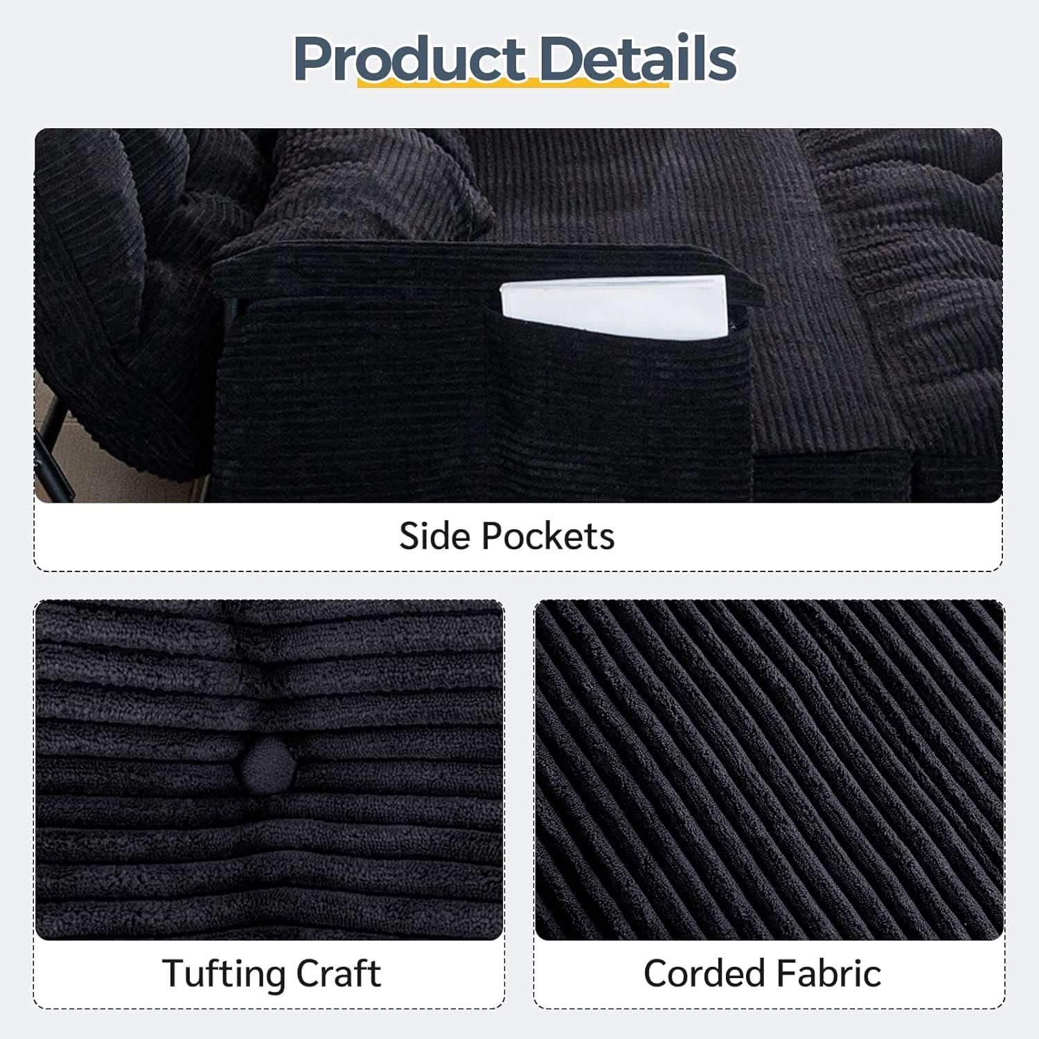 Adjustable Floor Sofa Black Five Position Sleeper Bed
