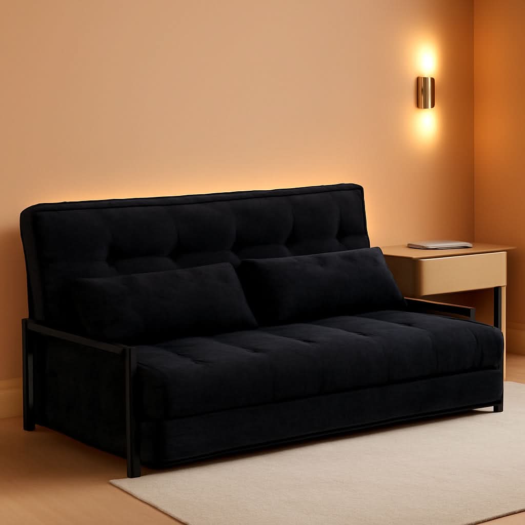 Adjustable Floor Sofa Black Five Position Sleeper Bed