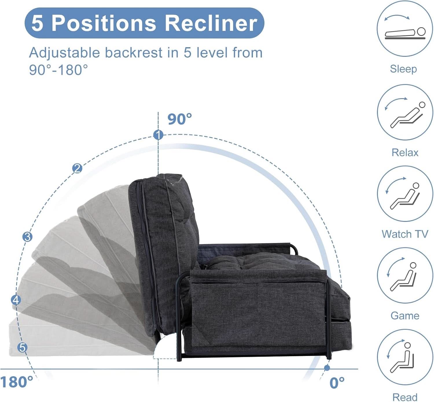 Adjustable Folding Floor Sofa Bed with Five Positions
