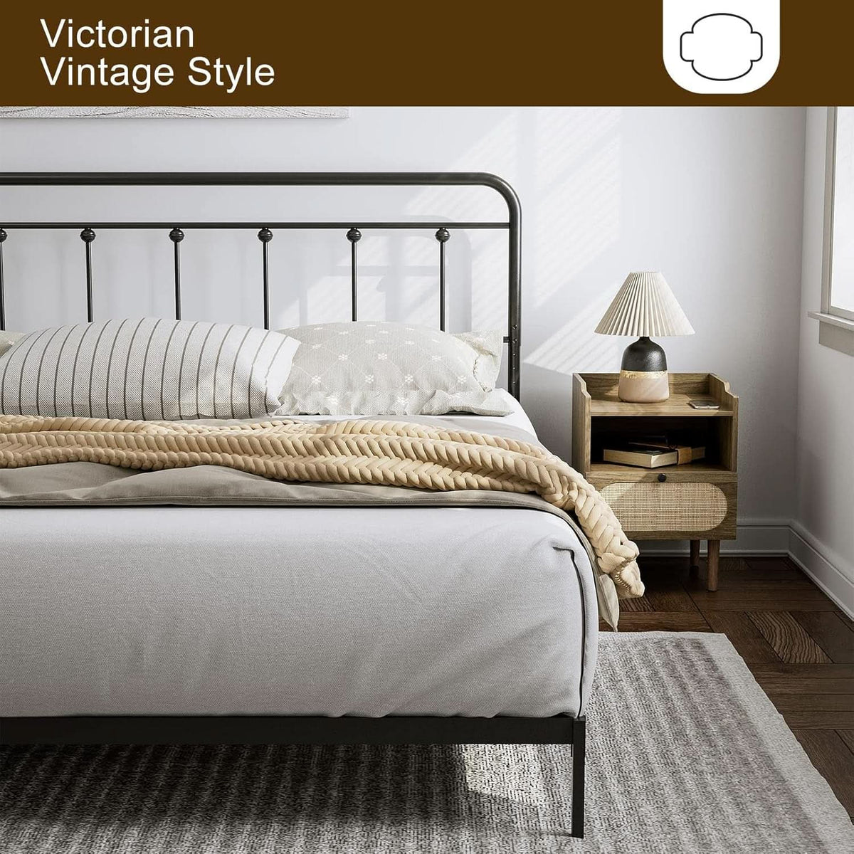 Adjustable Height Metal Headboard in Farmhouse Victorian Style