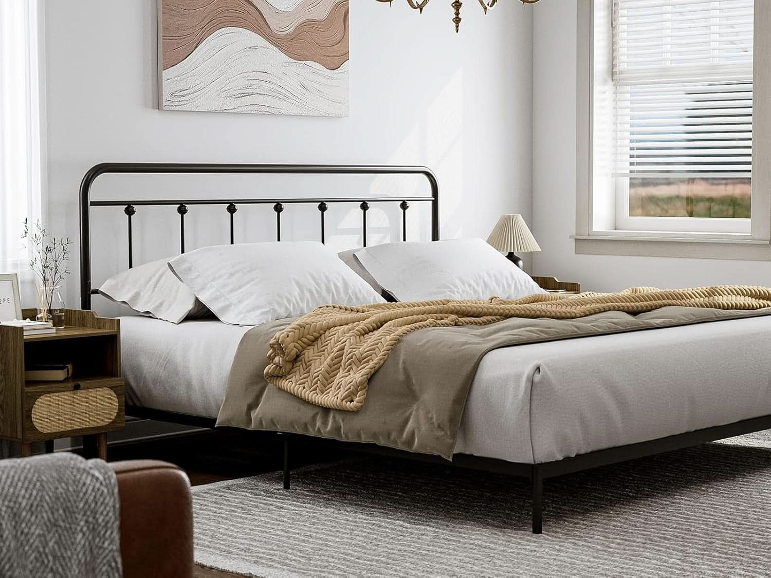 Adjustable Height Metal Headboard in Farmhouse Victorian Style