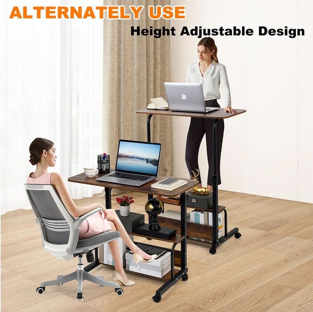 Adjustable Height Mobile Computer Desk with Rolling Wheels