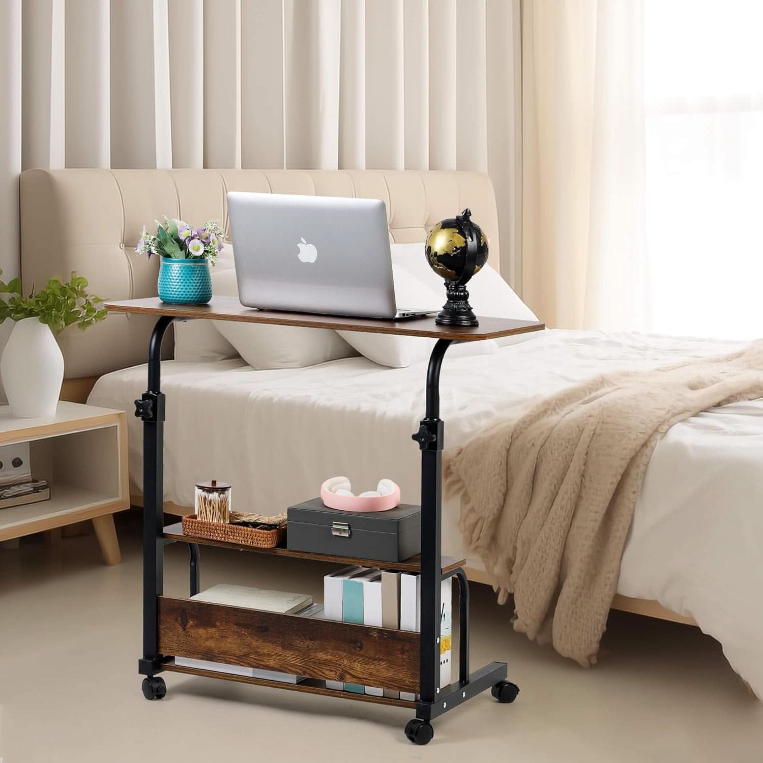 Adjustable Height Mobile Computer Desk with Rolling Wheels