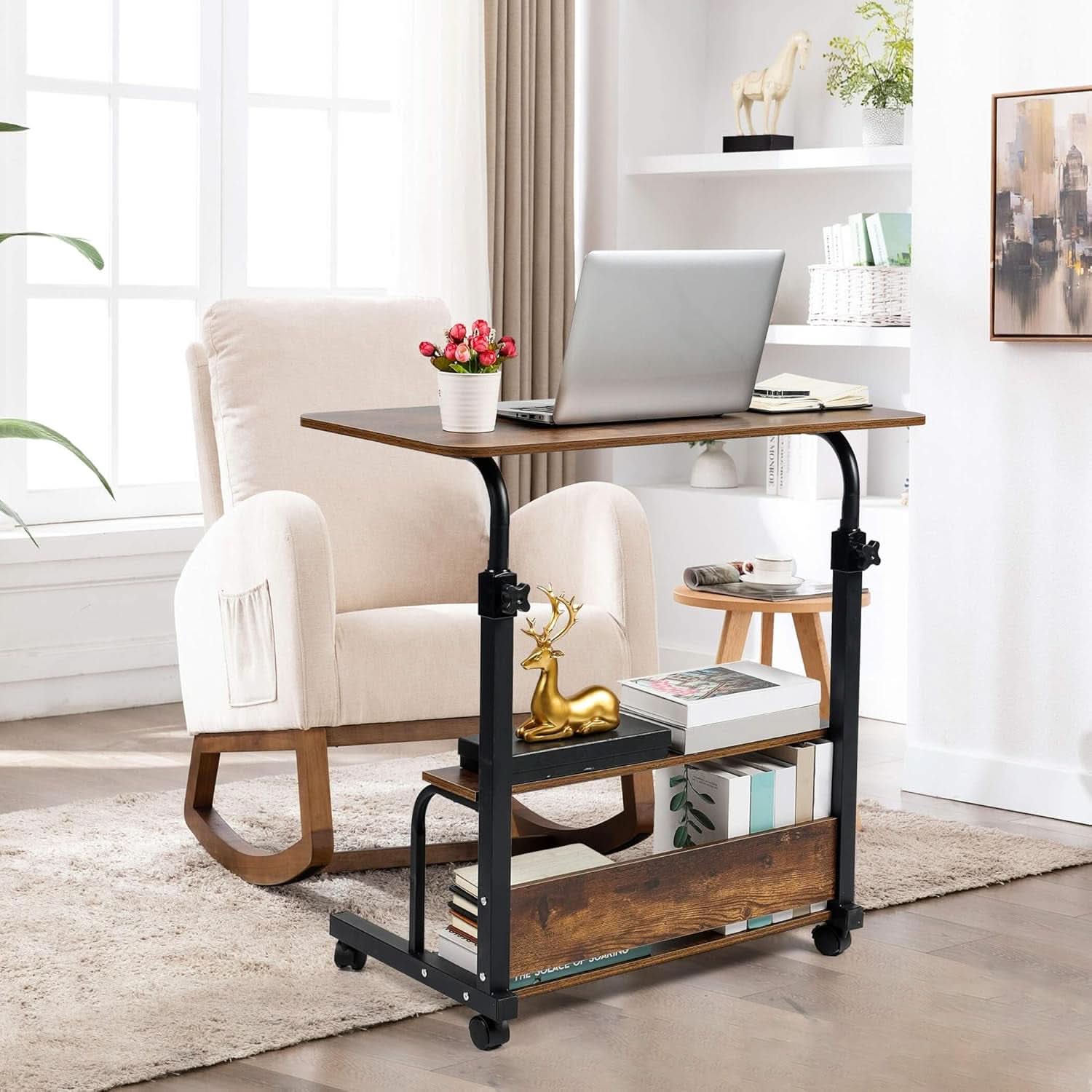 Adjustable Height Mobile Computer Desk with Rolling Wheels