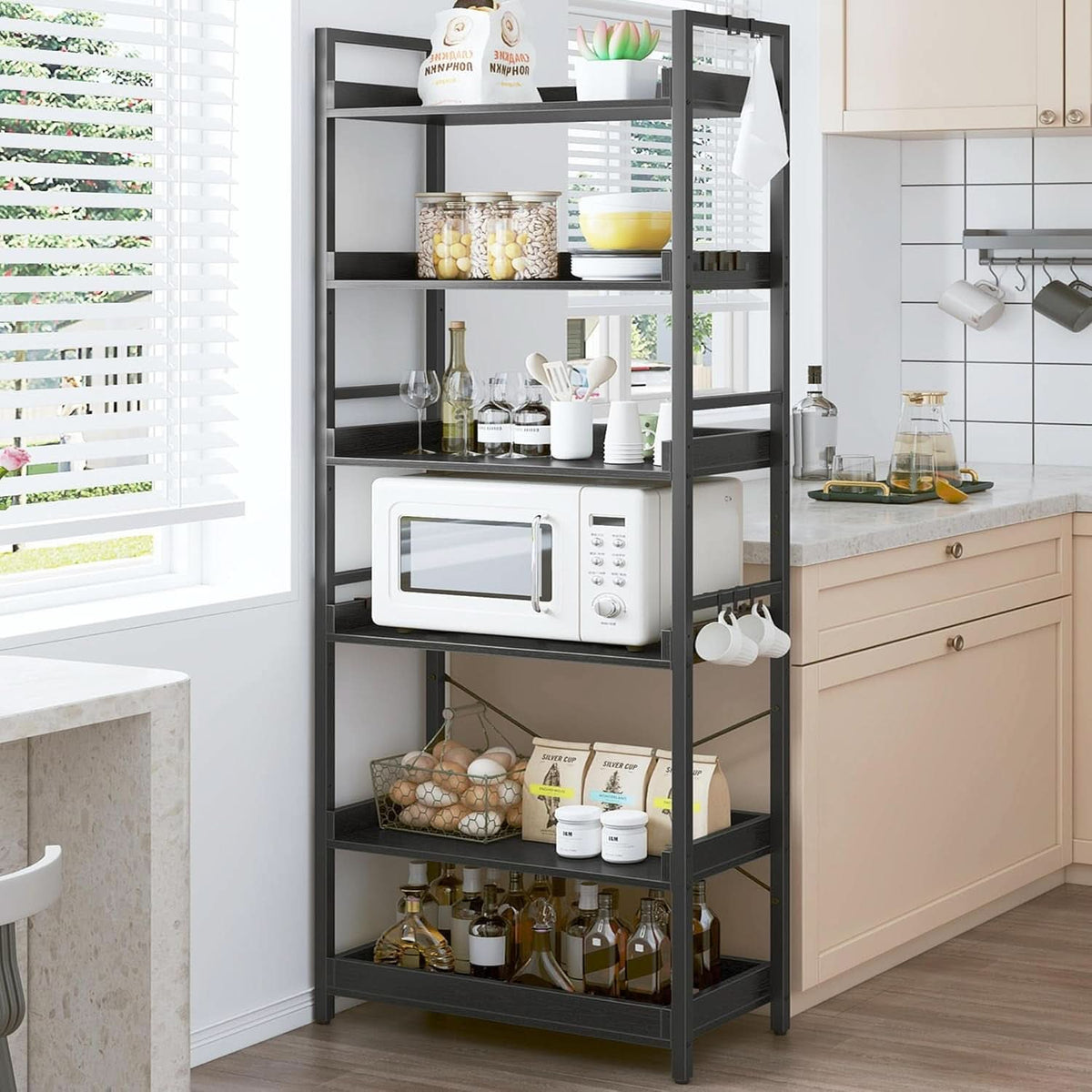 Adjustable Industrial Bookshelf 70 Inch Black Metal