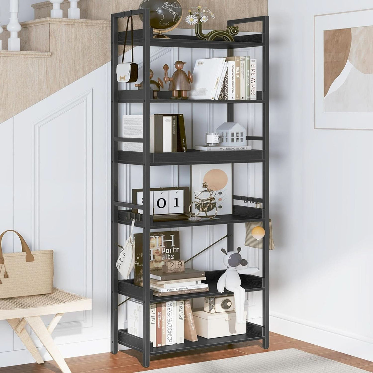 Adjustable Industrial Bookshelf 70 Inch Black Metal