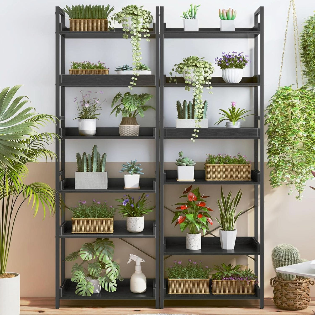 Adjustable Industrial Bookshelf 70 Inch Black Metal