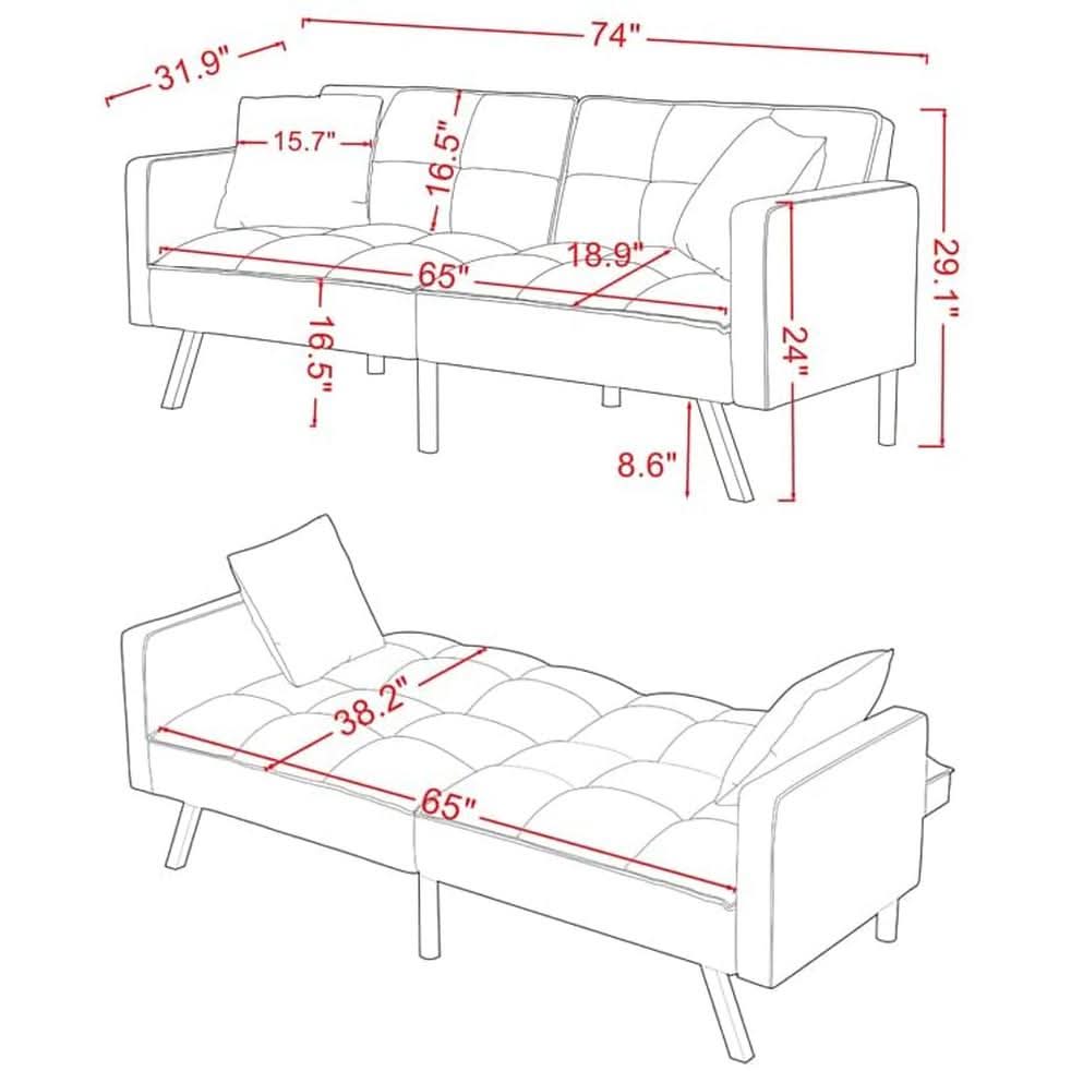 Adjustable Loveseat Sofa Bed With Metal Legs For Small Spaces