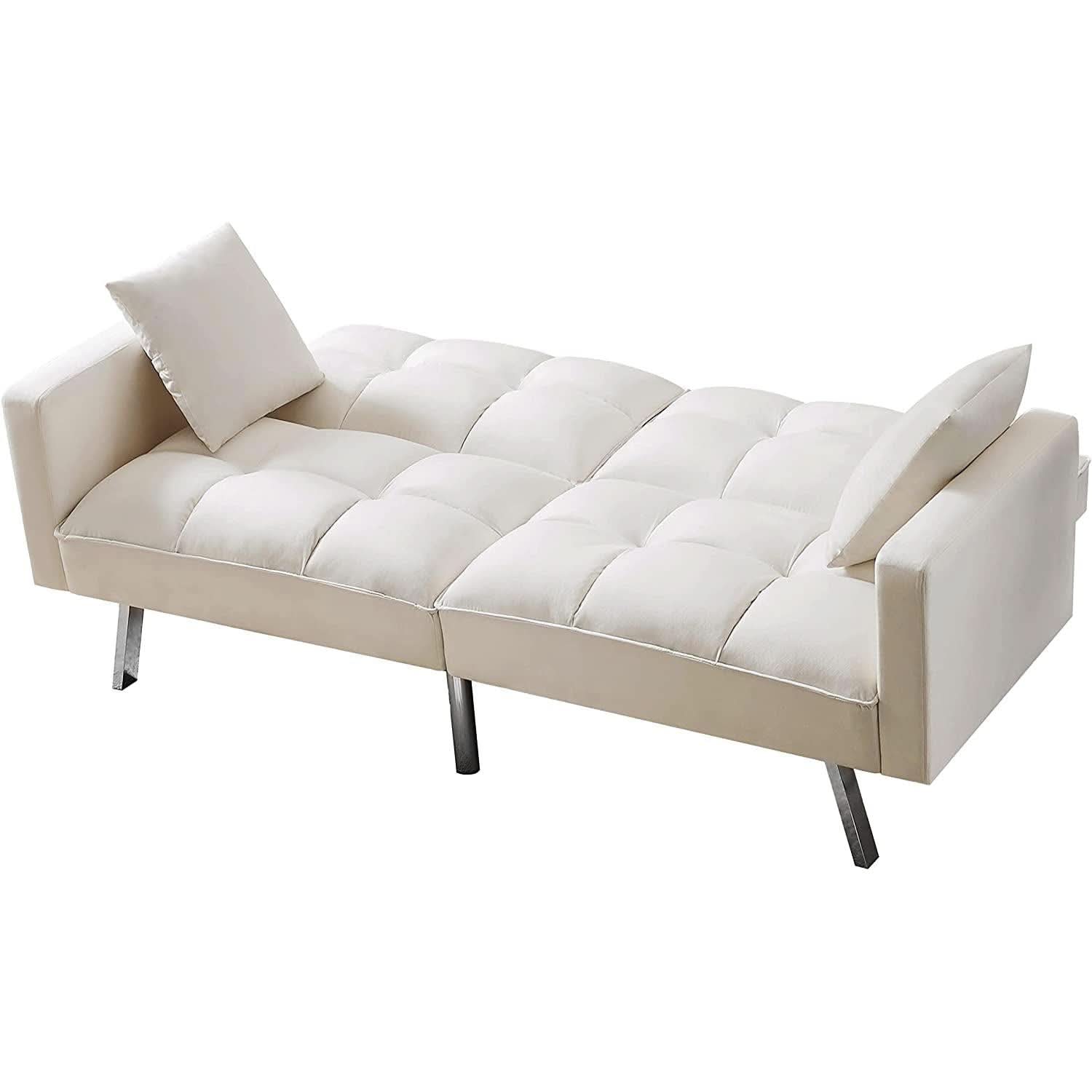 Adjustable Loveseat Sofa Bed With Split Back And Metal Legs