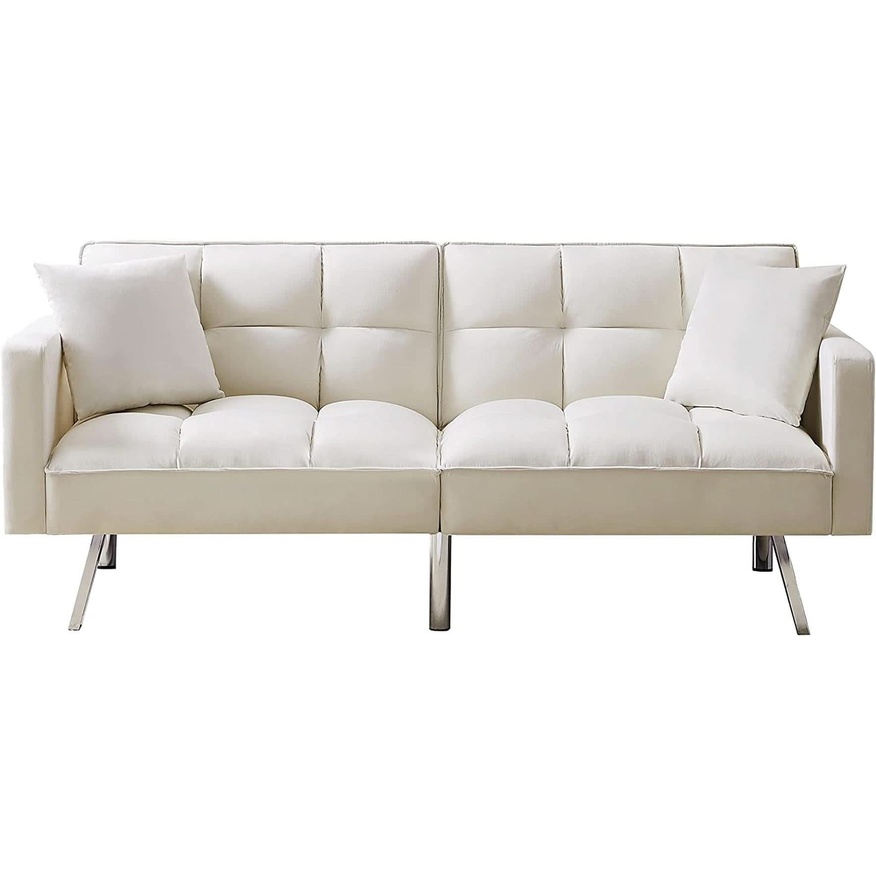 Adjustable Loveseat Sofa Bed With Split Back And Metal Legs
