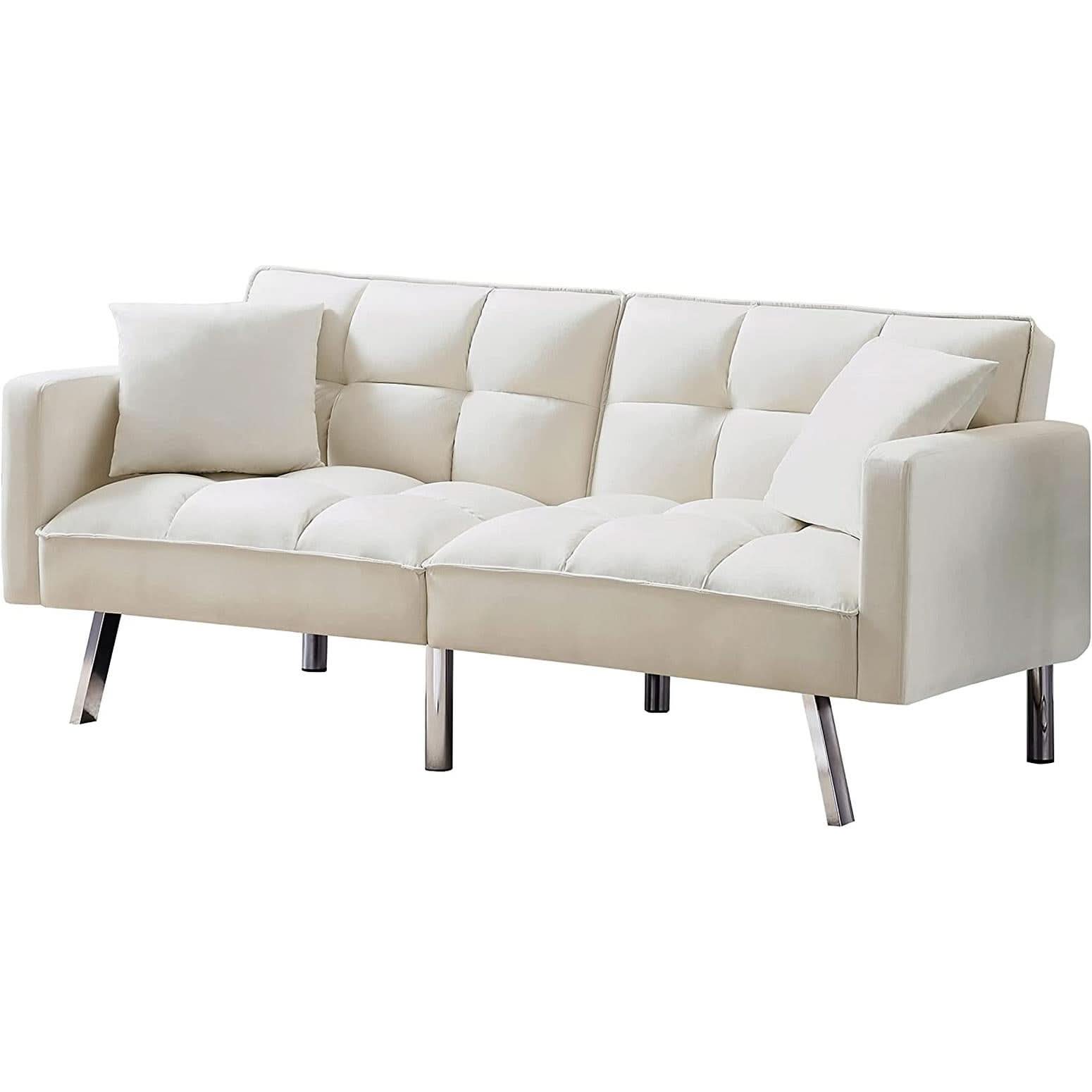 Adjustable Loveseat Sofa Bed With Split Back And Metal Legs