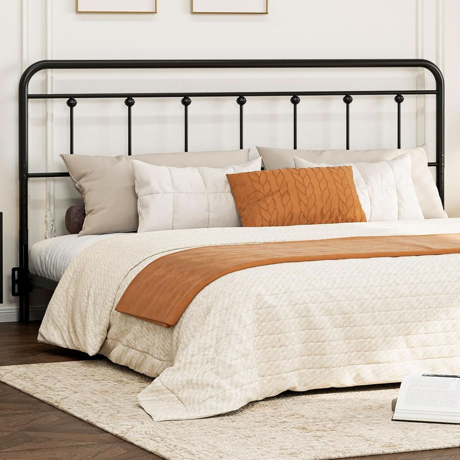 Adjustable Metal King Size Headboard With Victorian Style