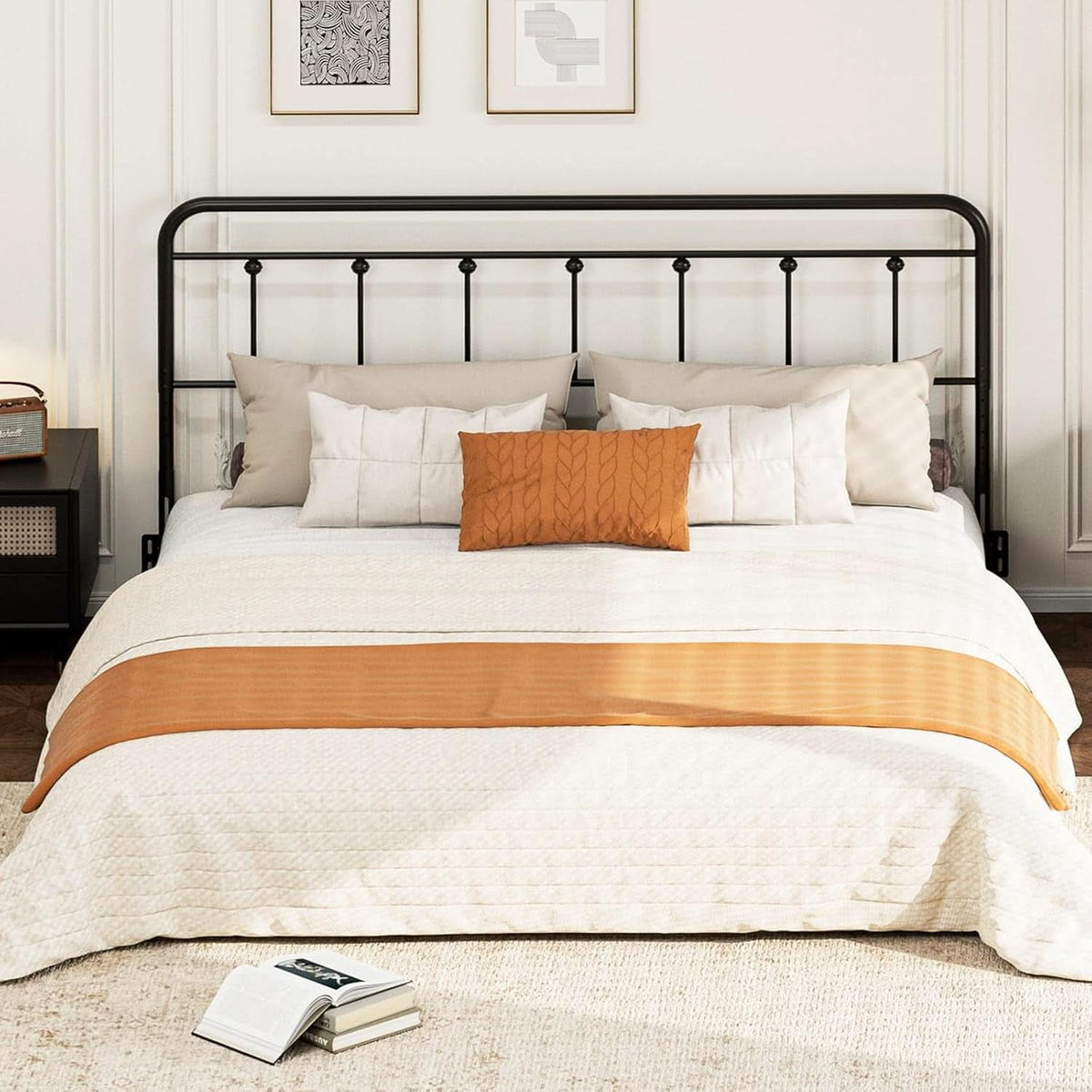 Adjustable Metal King Size Headboard With Victorian Style