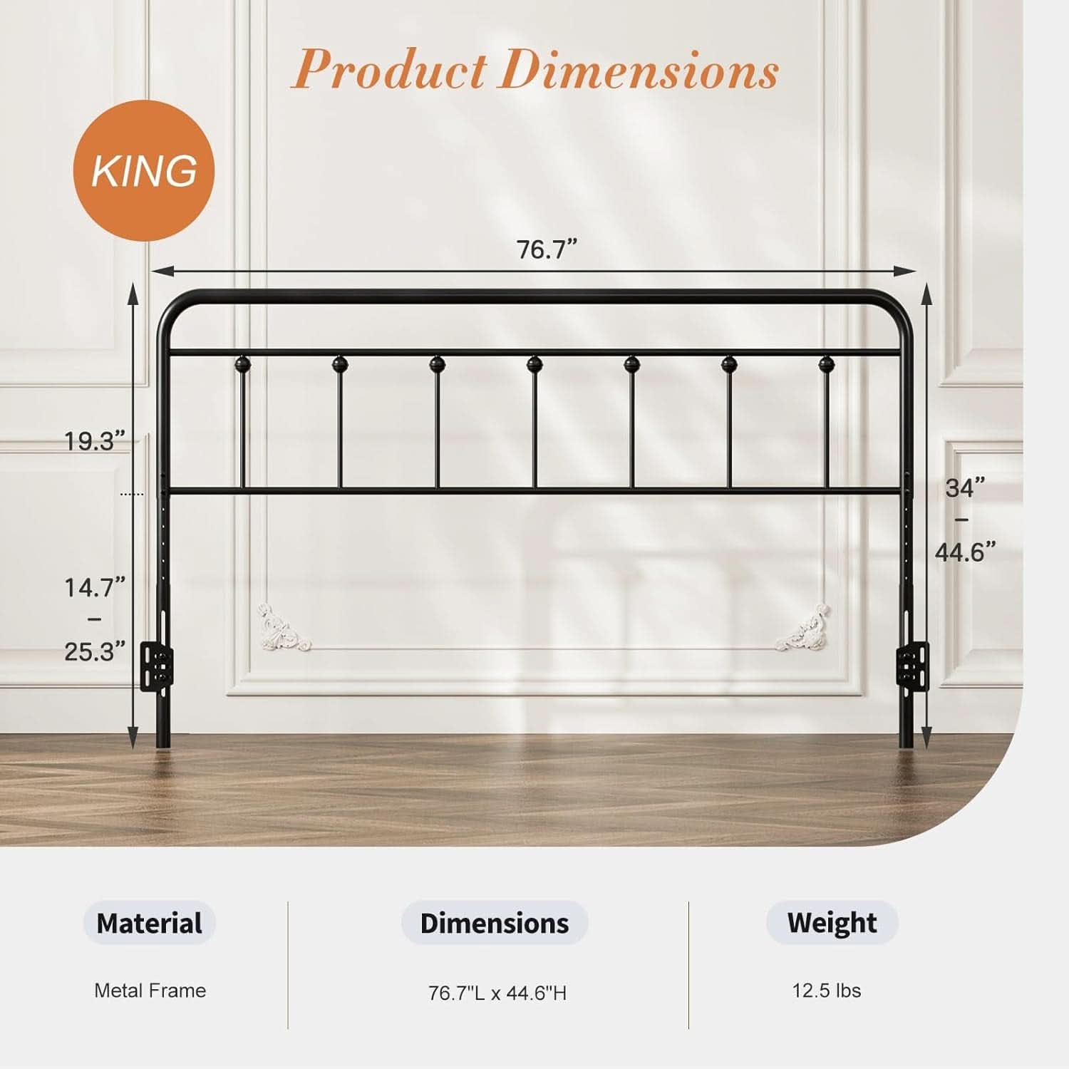 Adjustable Metal King Size Headboard With Victorian Style