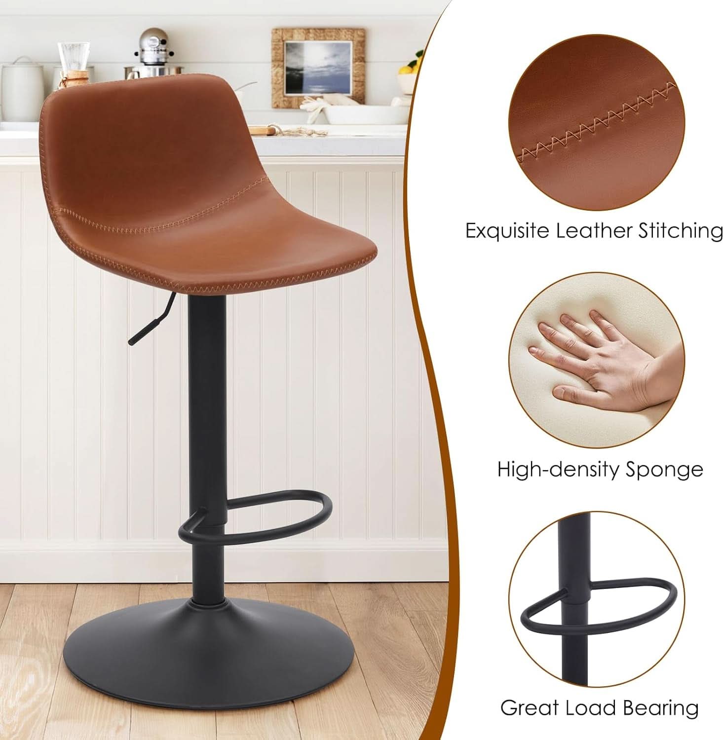 Adjustable Mid Century Swivel Bar Stool Set Of 2 For Kitchen