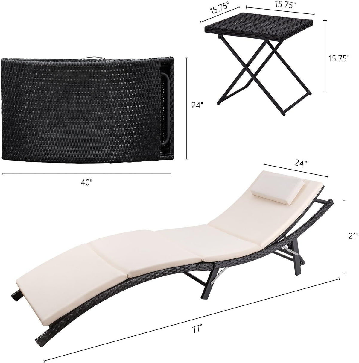 Adjustable Outdoor Rattan Chaise Lounge Set With Table