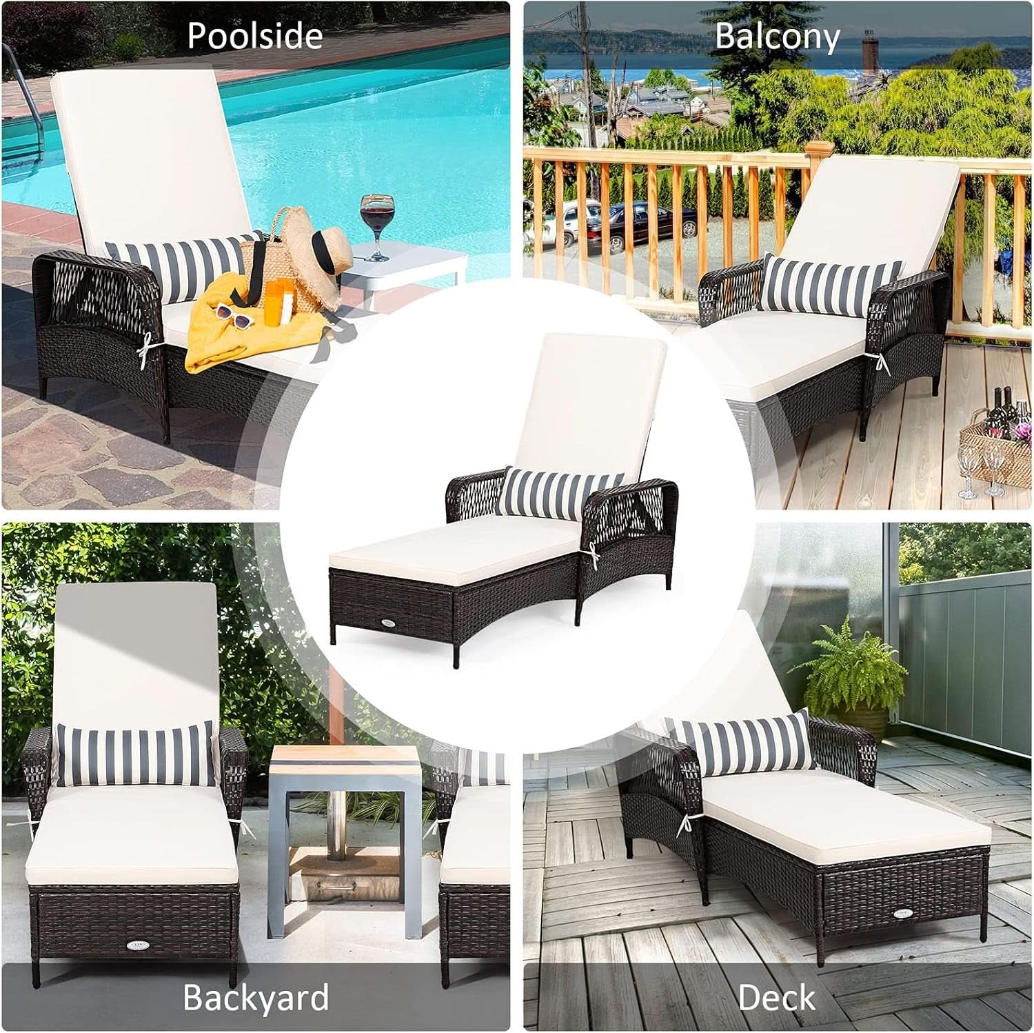 Adjustable Rattan Chaise Lounge Chair for Outdoor Relaxation