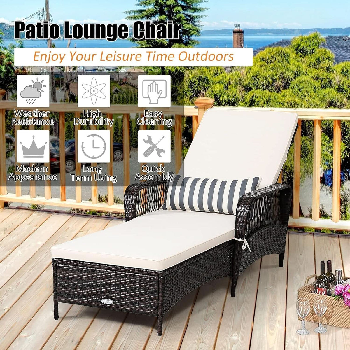 Adjustable Rattan Chaise Lounge Chair for Outdoor Relaxation