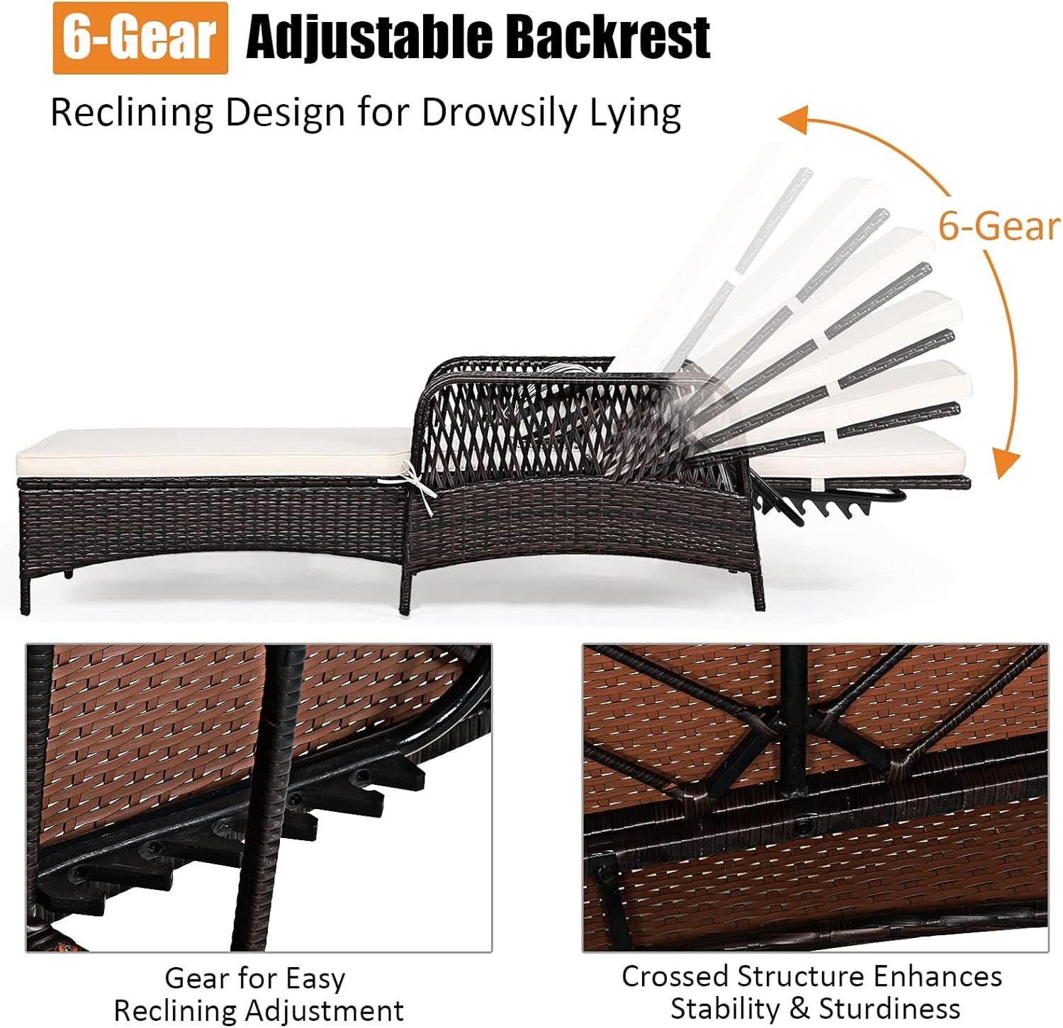 Adjustable Rattan Chaise Lounge Chair for Outdoor Relaxation