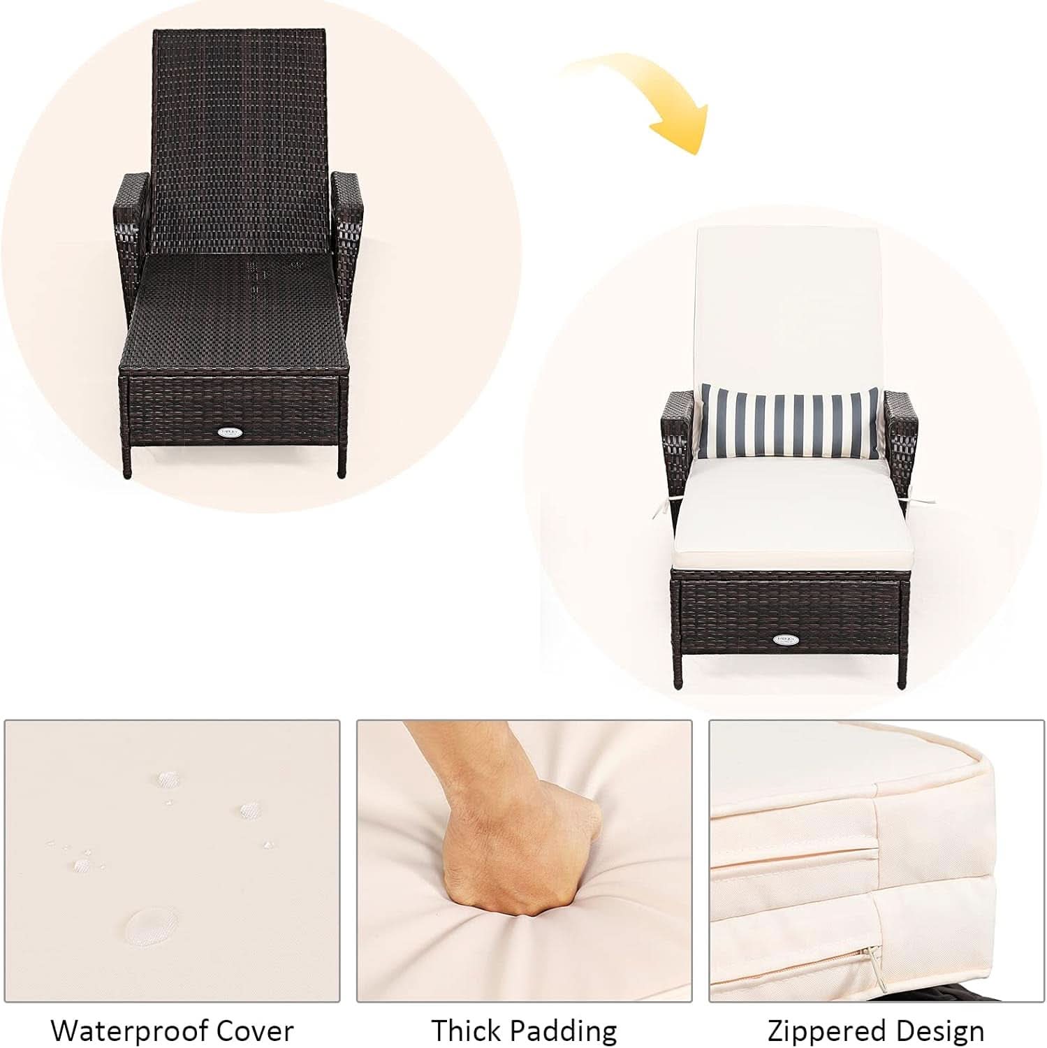 Adjustable Rattan Chaise Lounge Chair for Outdoor Relaxation