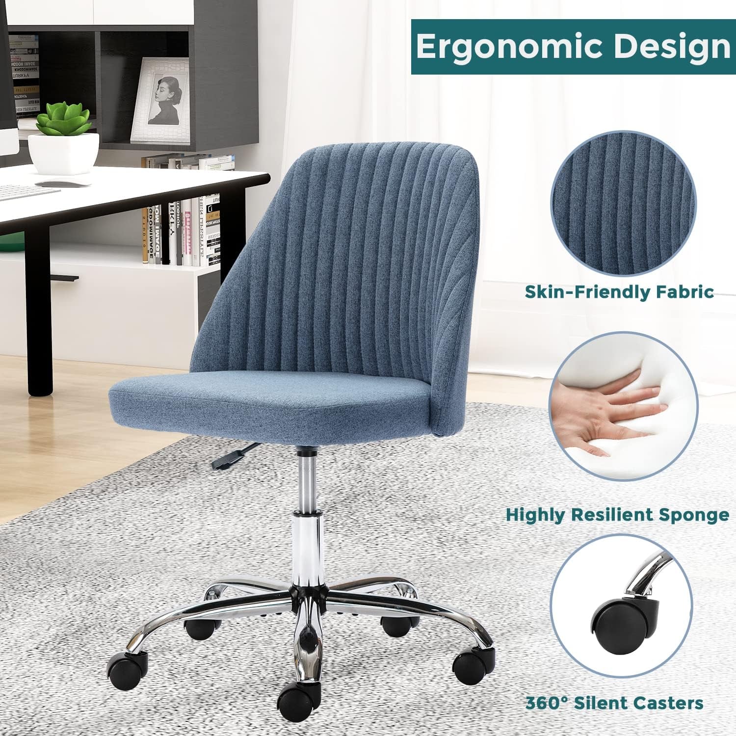 Adjustable Rolling Desk Chair For Home Office Workspace