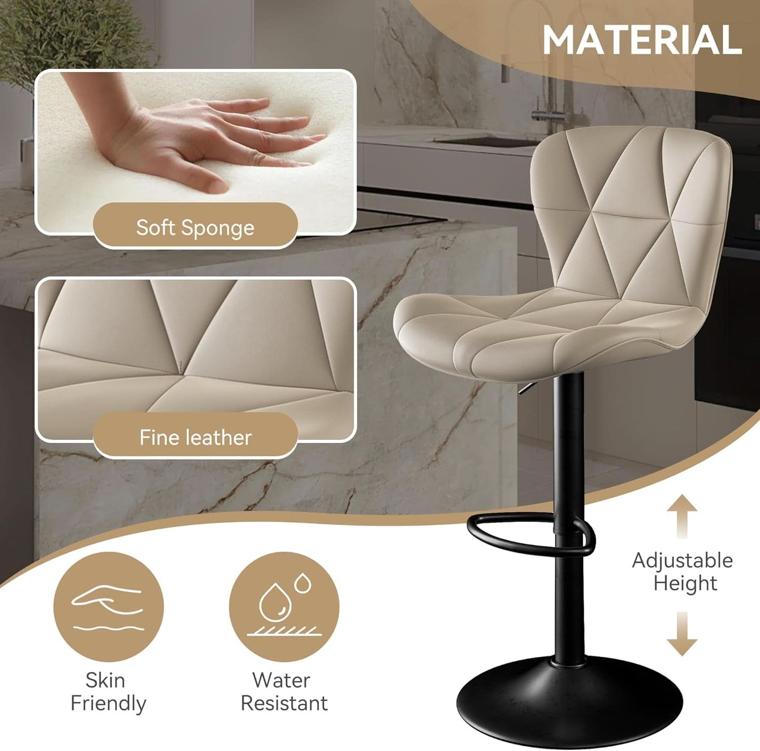 Adjustable Swivel Bar Stools Set of 2 in Khaki Finish