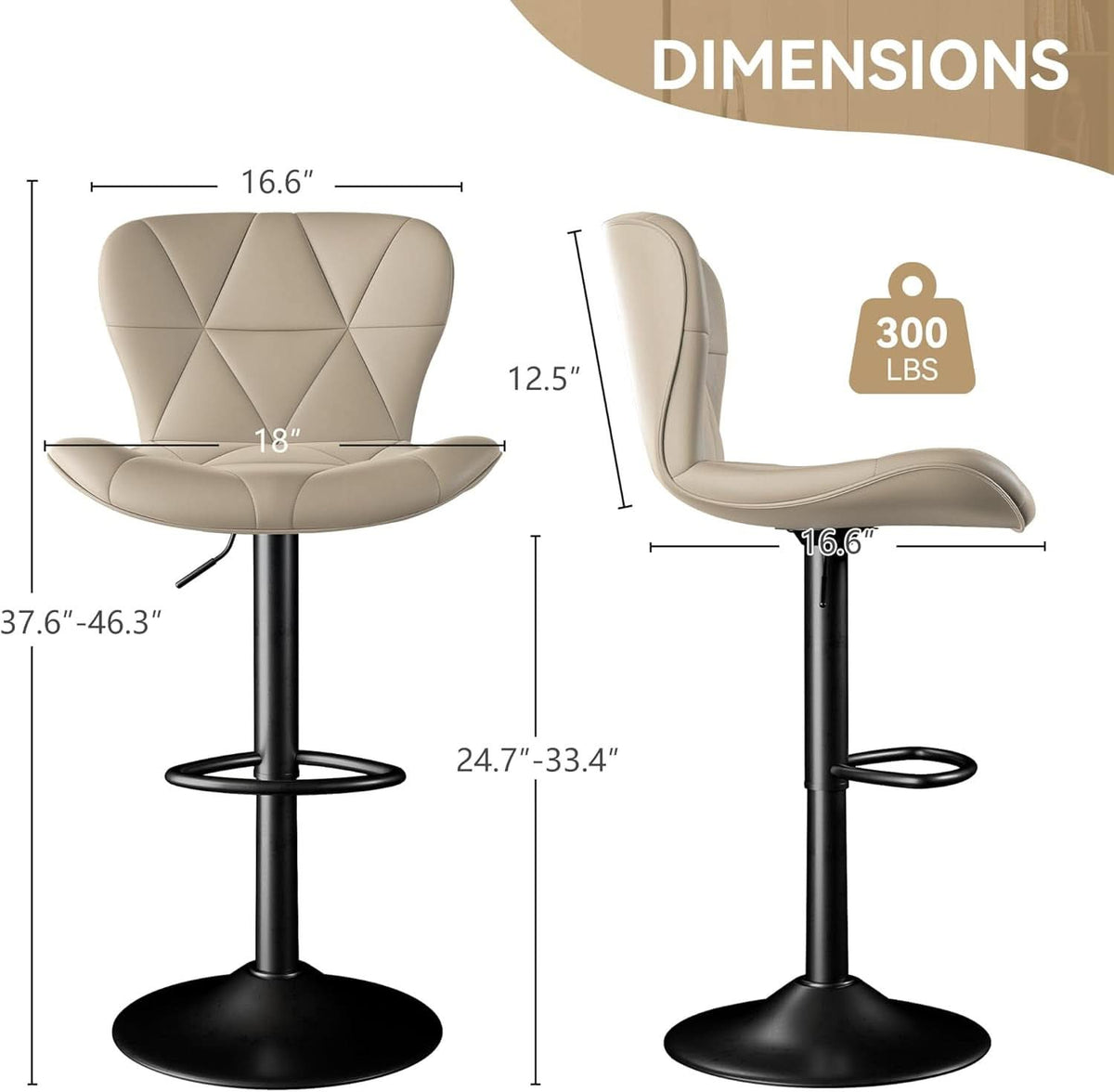 Adjustable Swivel Bar Stools Set of 2 in Khaki Finish