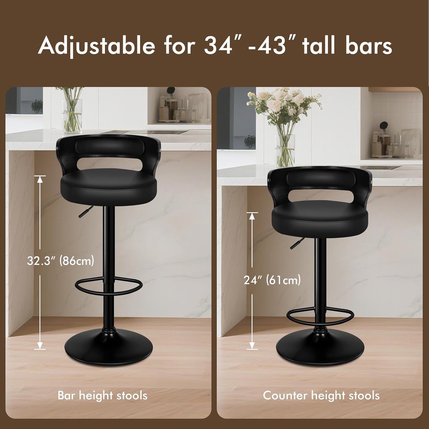 Adjustable Swivel Bar Stools Set of Two Black